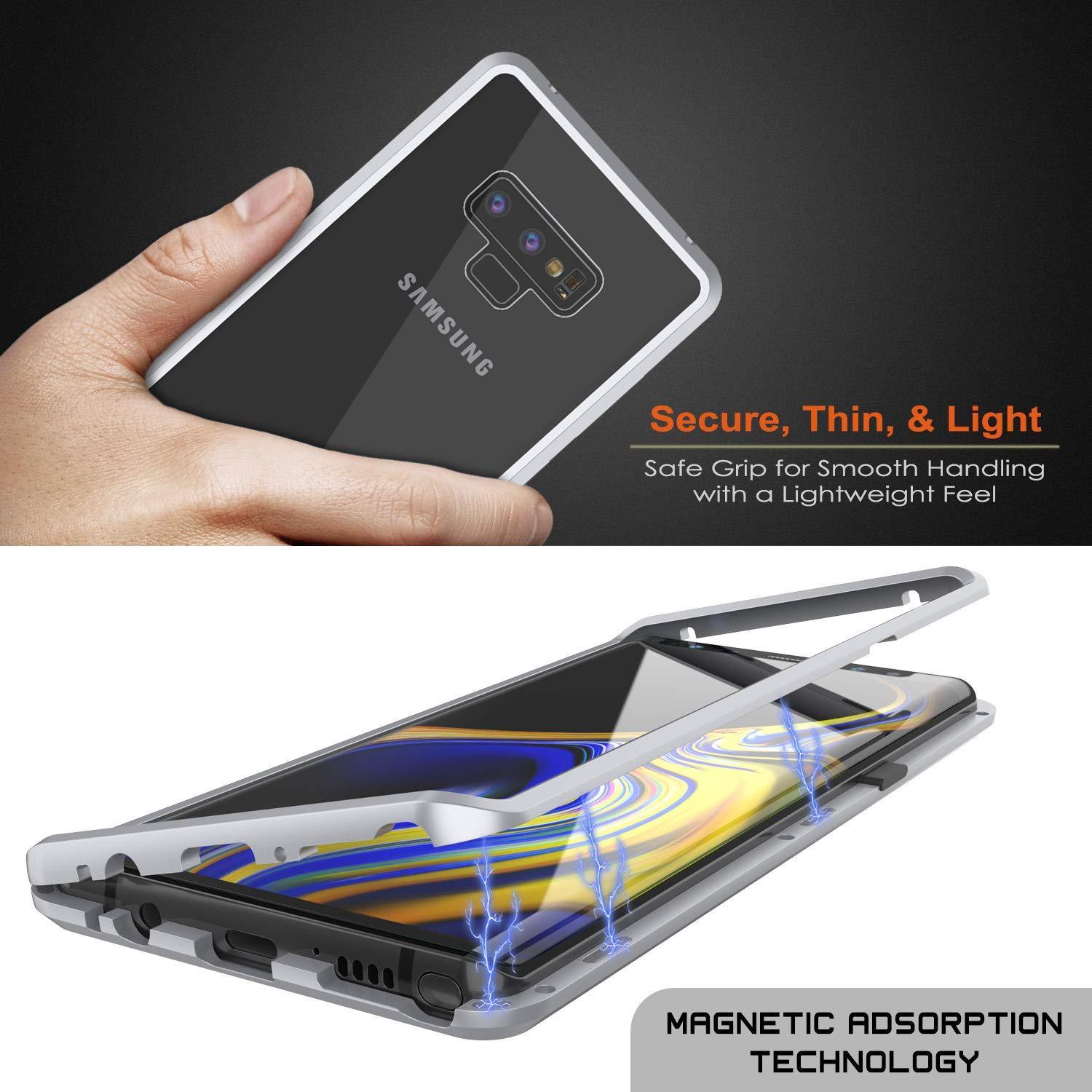 Capinha para Note 9, Punkcase Magnetix 2.0 de TPU protetora, com protetor de tela de vidro temperado [Prata]