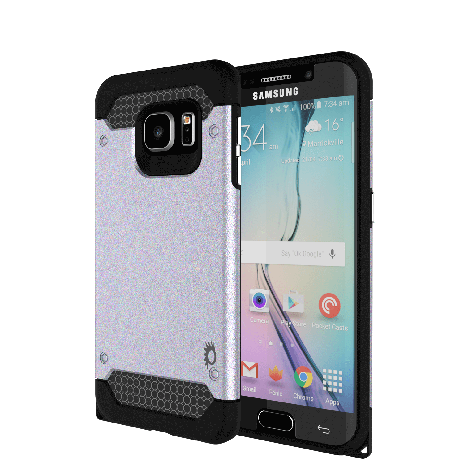 Capa Galaxy S6 EDGE PunkCase da série Galactic Silver, estilo armadura fina, cobertura macia com protetor de tela.