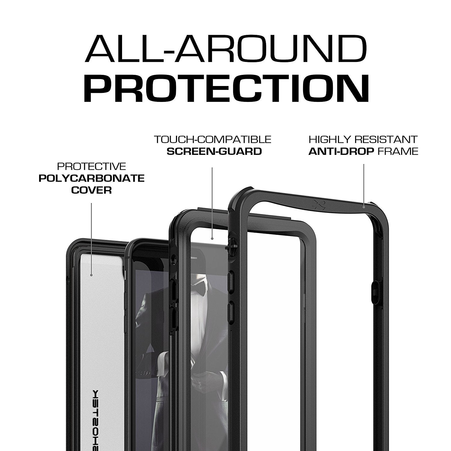 Capa para iPhone 7+ Plus, série Nautical Ghostek® para iPhone 7+ Plus, capa resistente heavy duty preta.