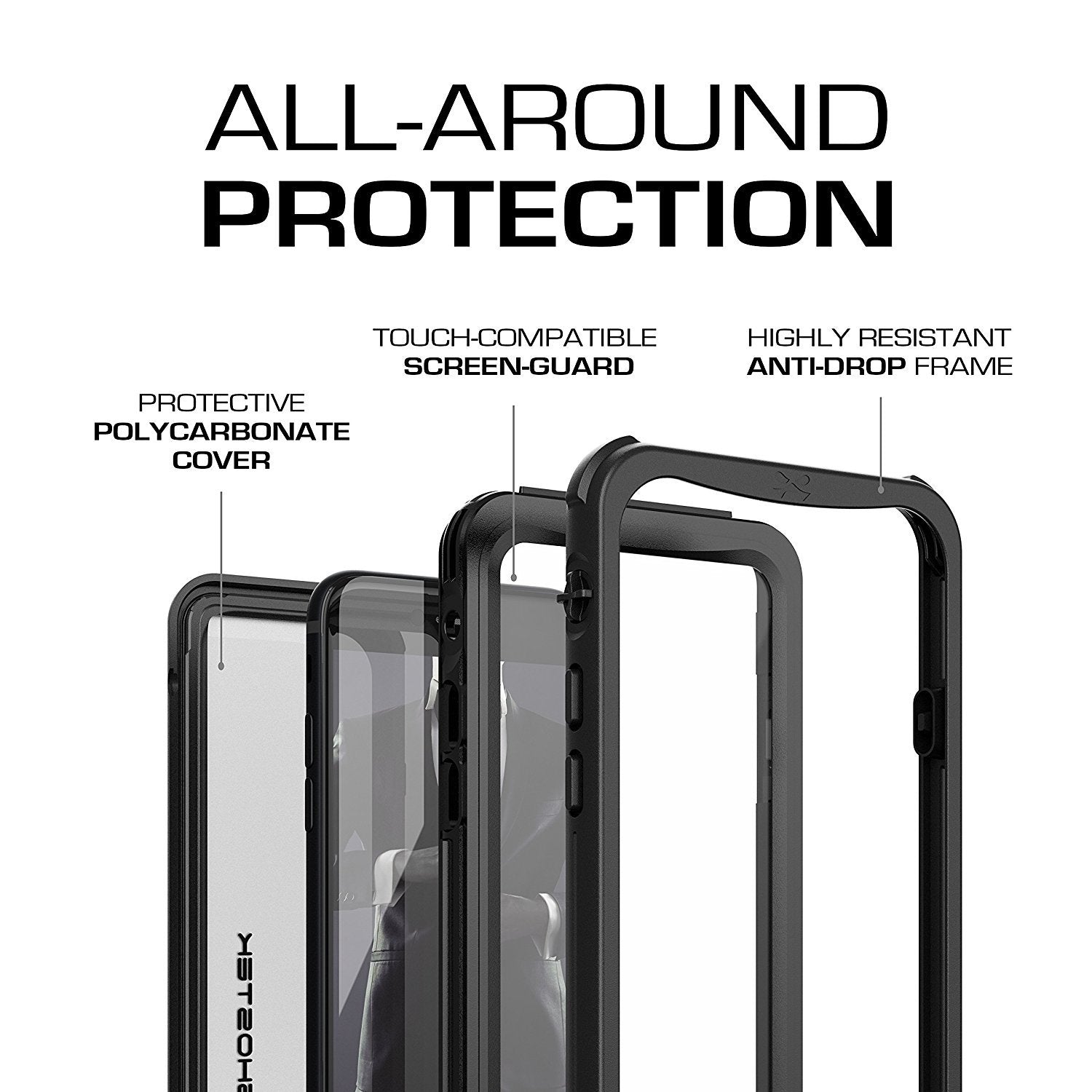 Capa à Prova D'água para iPhone 7, Série Náutica da Ghostek para iPhone 7 | Proteção Slim Subaquática | Ultra Ajuste | Natação (Preto)