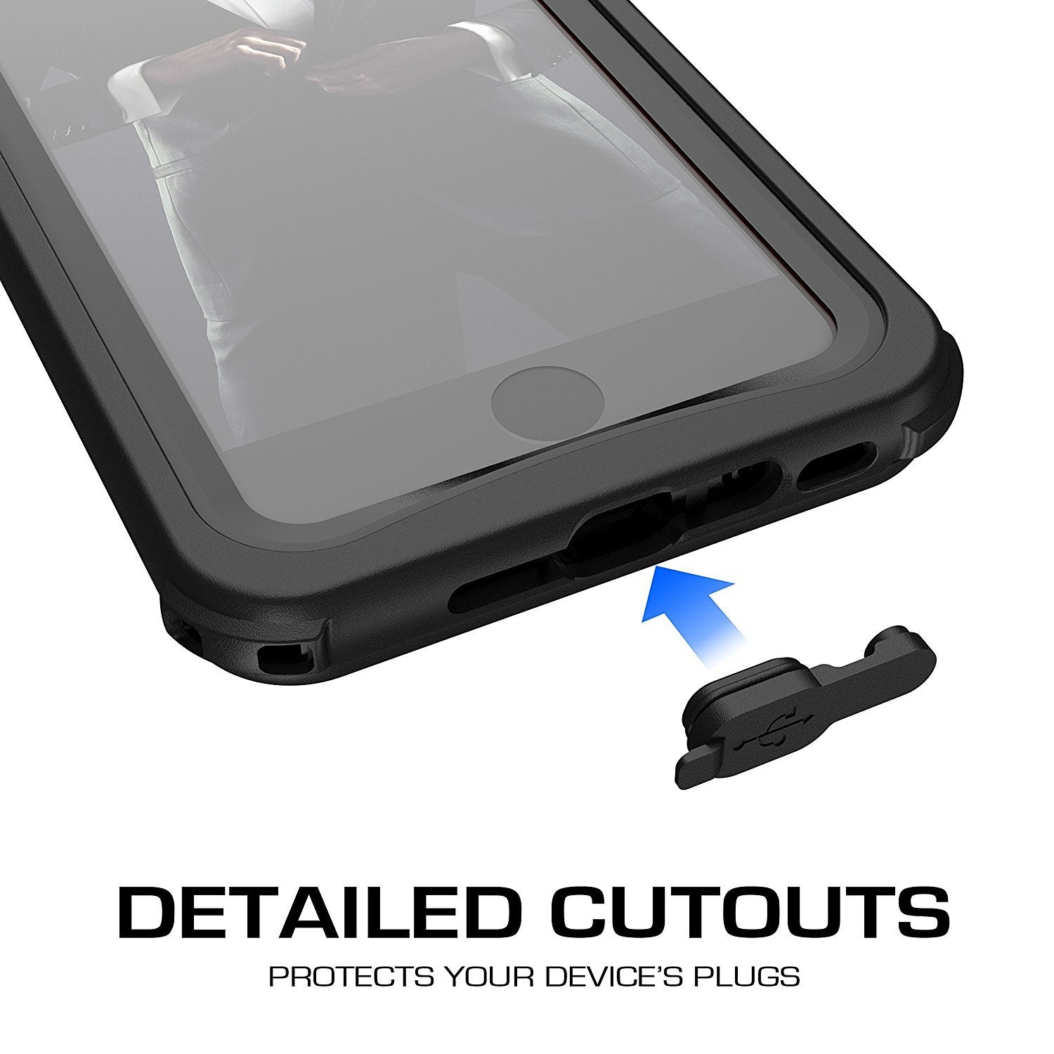 Capa à Prova D'água para iPhone 7, Série Náutica da Ghostek para iPhone 7 | Proteção Slim Subaquática | Ultra Ajuste | Natação (Preto)