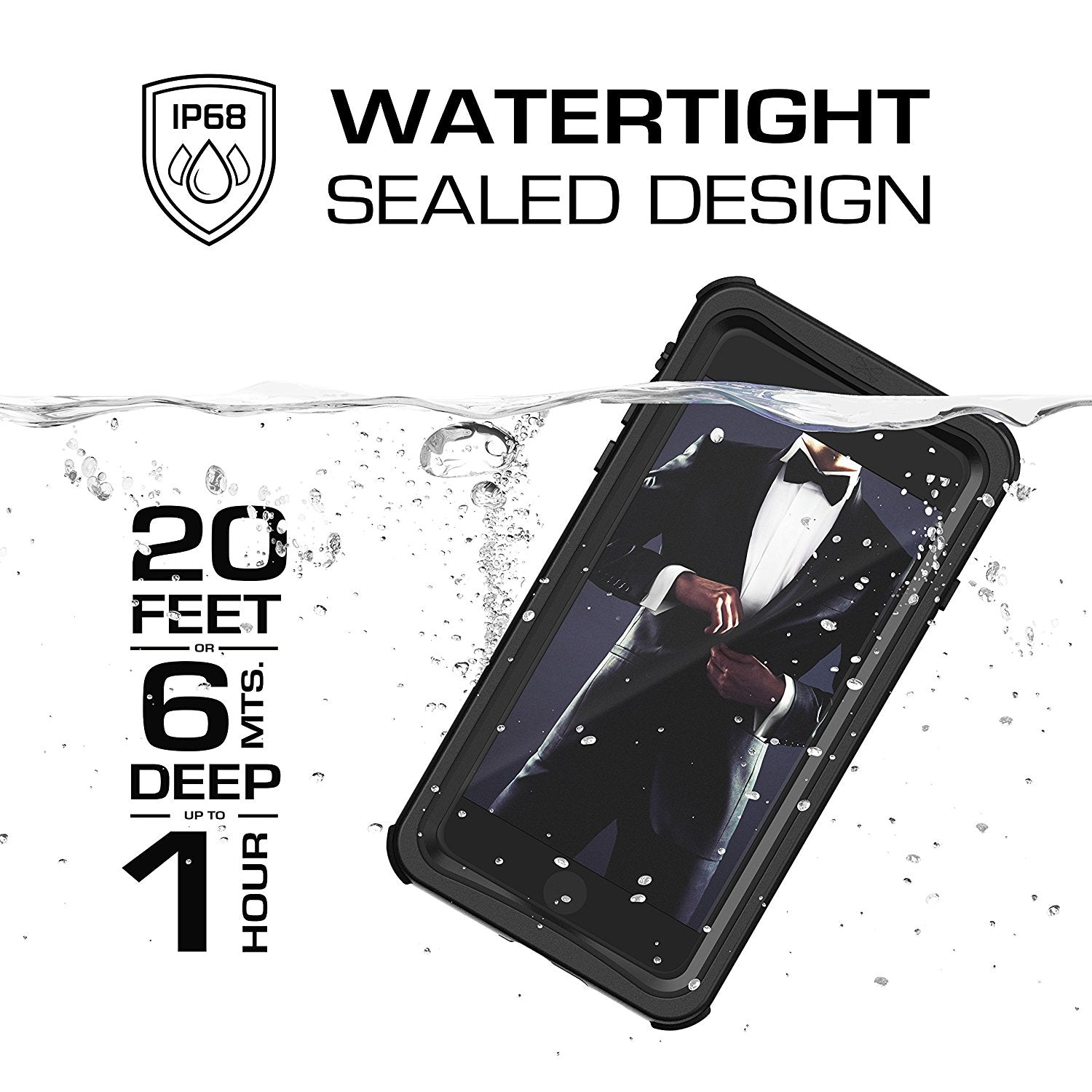 Capa para iPhone 7+ Plus, série Nautical Ghostek® para iPhone 7+ Plus, capa resistente heavy duty preta.