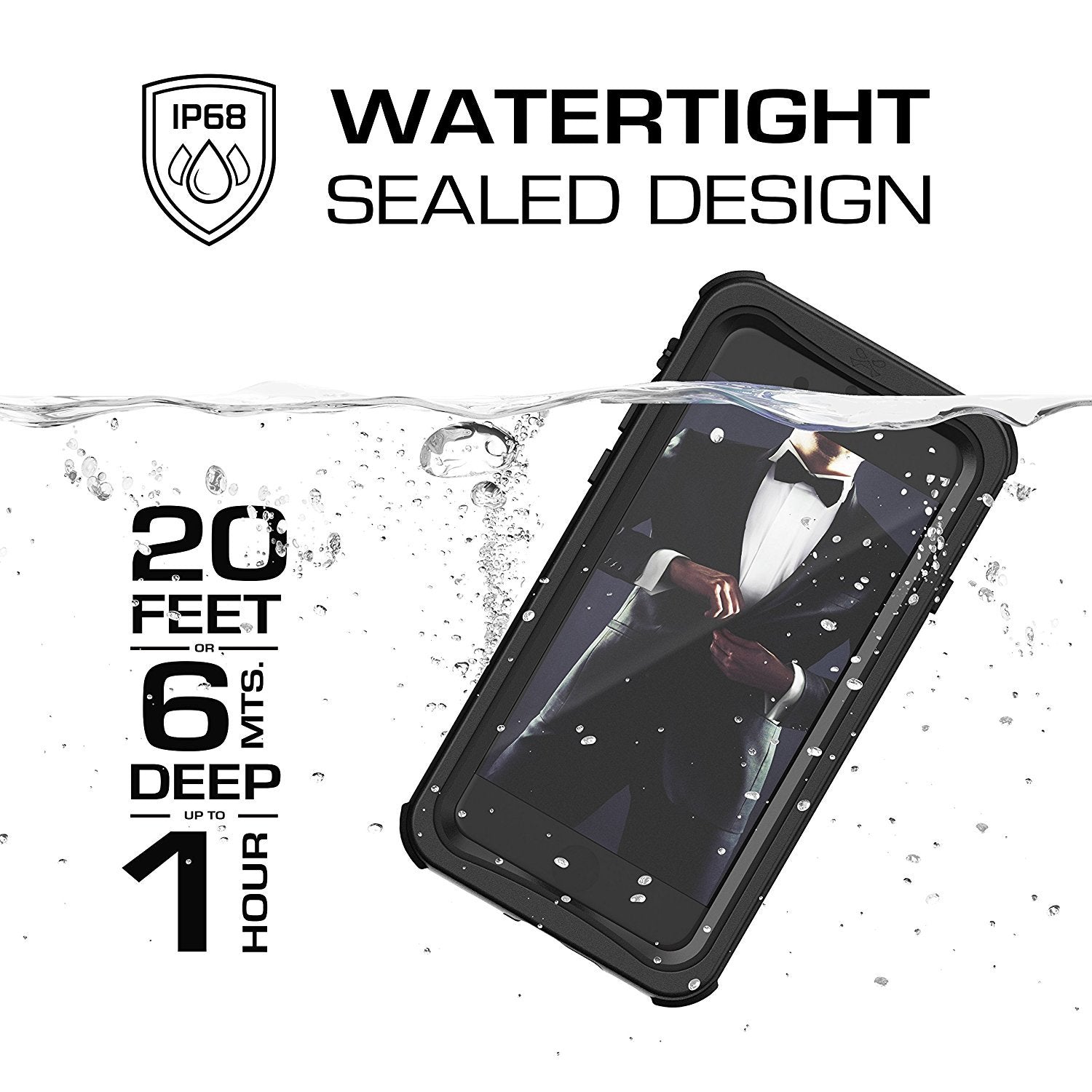 Capa à Prova D'água para iPhone 7, Série Náutica da Ghostek para iPhone 7 | Proteção Slim Subaquática | Ultra Ajuste | Natação (Preto)