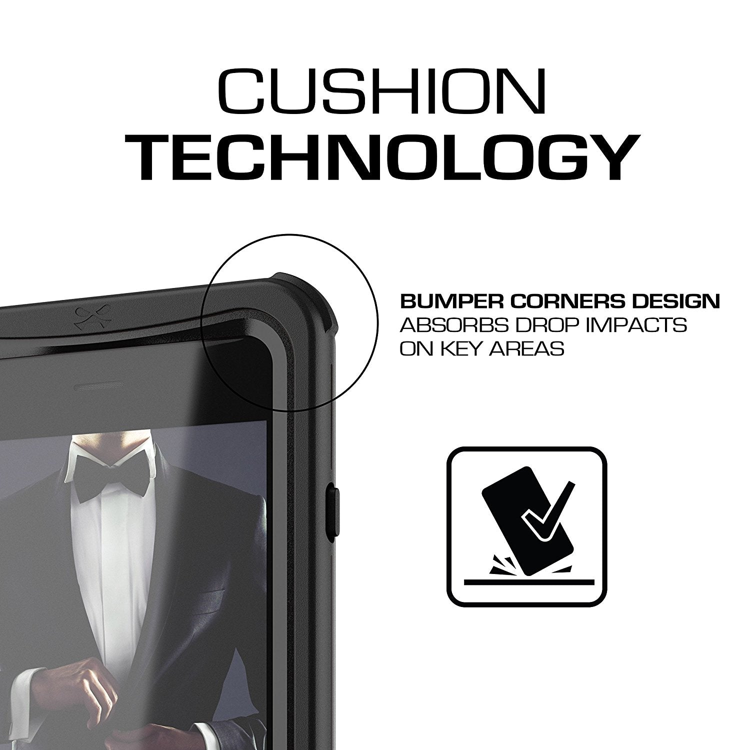Capa para iPhone 7+ Plus, série Nautical Ghostek® para iPhone 7+ Plus, capa resistente heavy duty preta.
