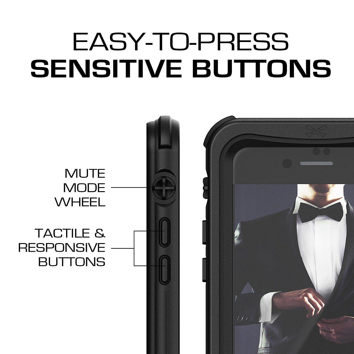 Capa à prova d'água para iPhone 8, Série Náutica Ghostek para iPhone 8 | Proteção subaquática fina | Ultra Fit | Natação (Preto)