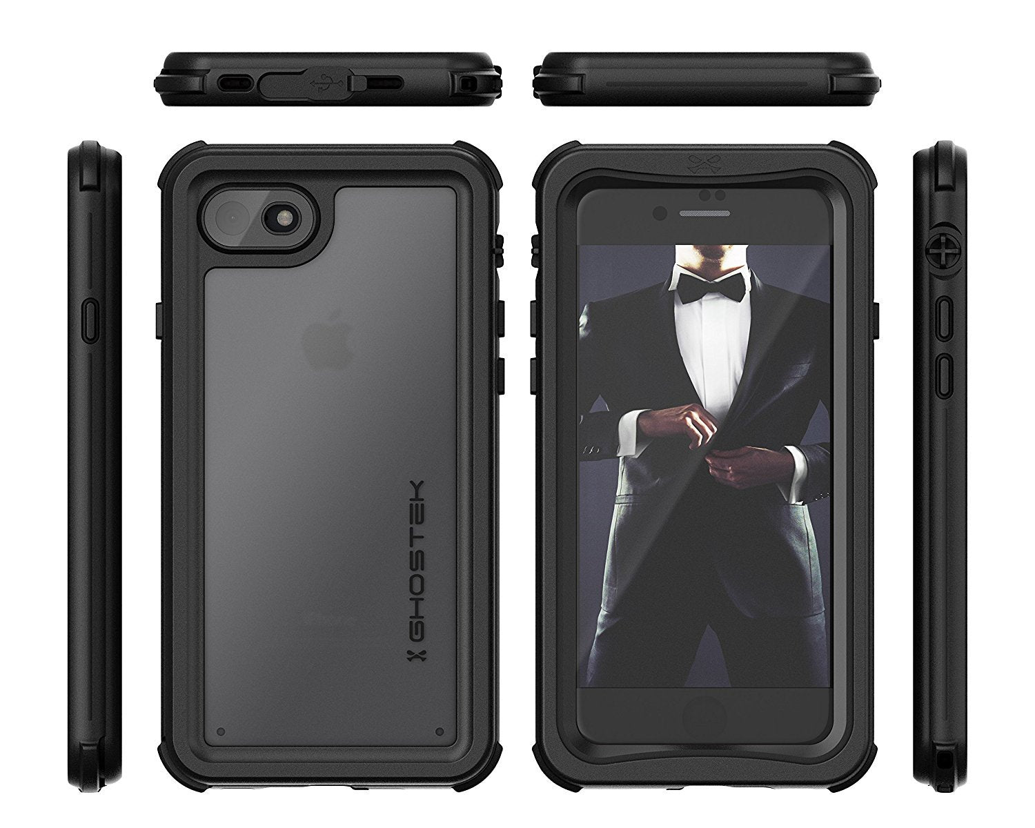 Capa à Prova D'água para iPhone 7, Série Náutica da Ghostek para iPhone 7 | Proteção Slim Subaquática | Ultra Ajuste | Natação (Preto)
