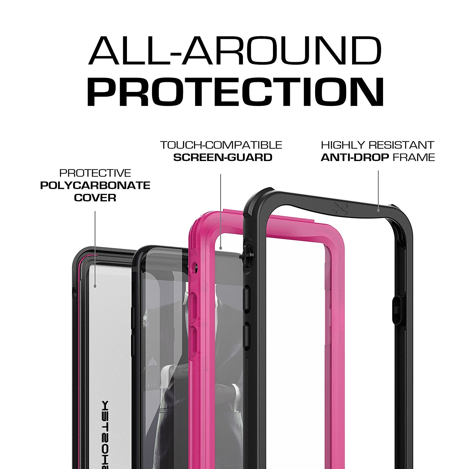 Capa à Prova d'Água para iPhone 8, Série Náutica da Ghostek para iPhone 8 | Proteção Slim Subaquática | Dever de Aventura | Ajuste Ultra | Natação (Rosa)
