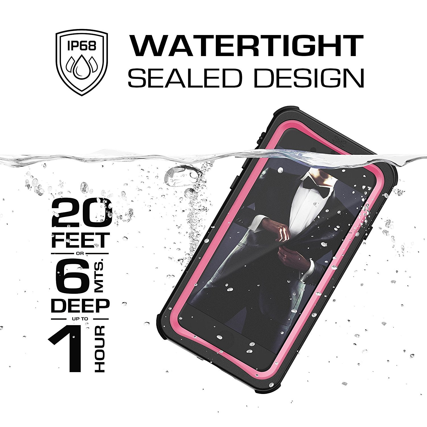 Capa à Prova d'Água para iPhone 8, Série Náutica da Ghostek para iPhone 8 | Proteção Slim Subaquática | Dever de Aventura | Ajuste Ultra | Natação (Rosa)