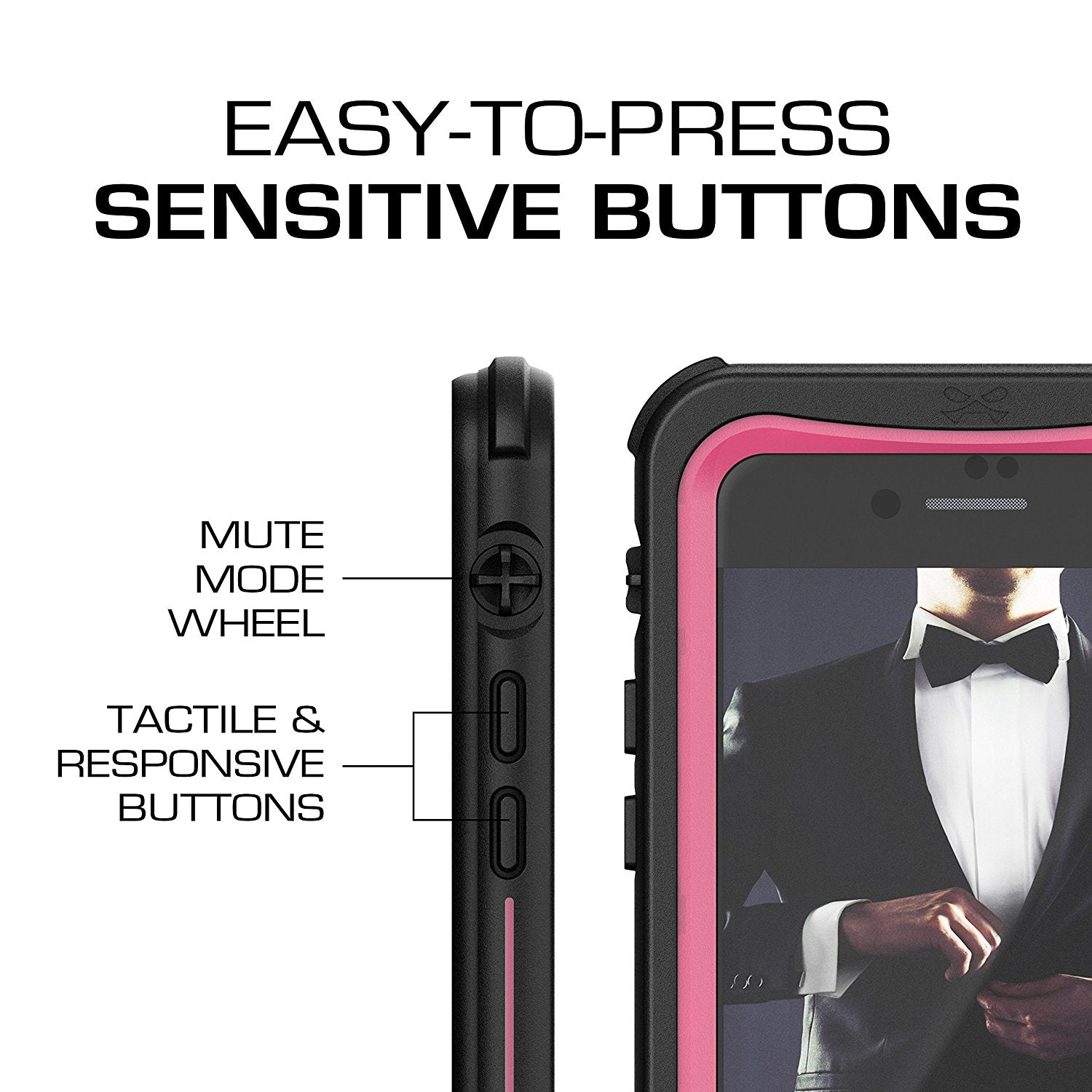 Capa à Prova d'Água para iPhone 8, Série Náutica da Ghostek para iPhone 8 | Proteção Slim Subaquática | Dever de Aventura | Ajuste Ultra | Natação (Rosa)