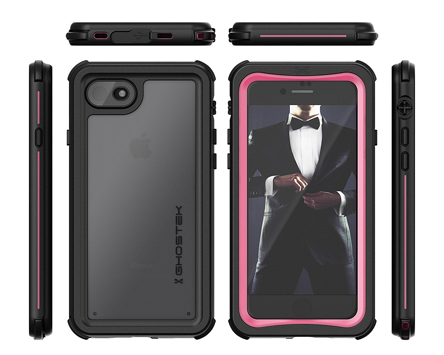 Capa à Prova d'Água para iPhone 8, Série Náutica da Ghostek para iPhone 8 | Proteção Slim Subaquática | Dever de Aventura | Ajuste Ultra | Natação (Rosa)