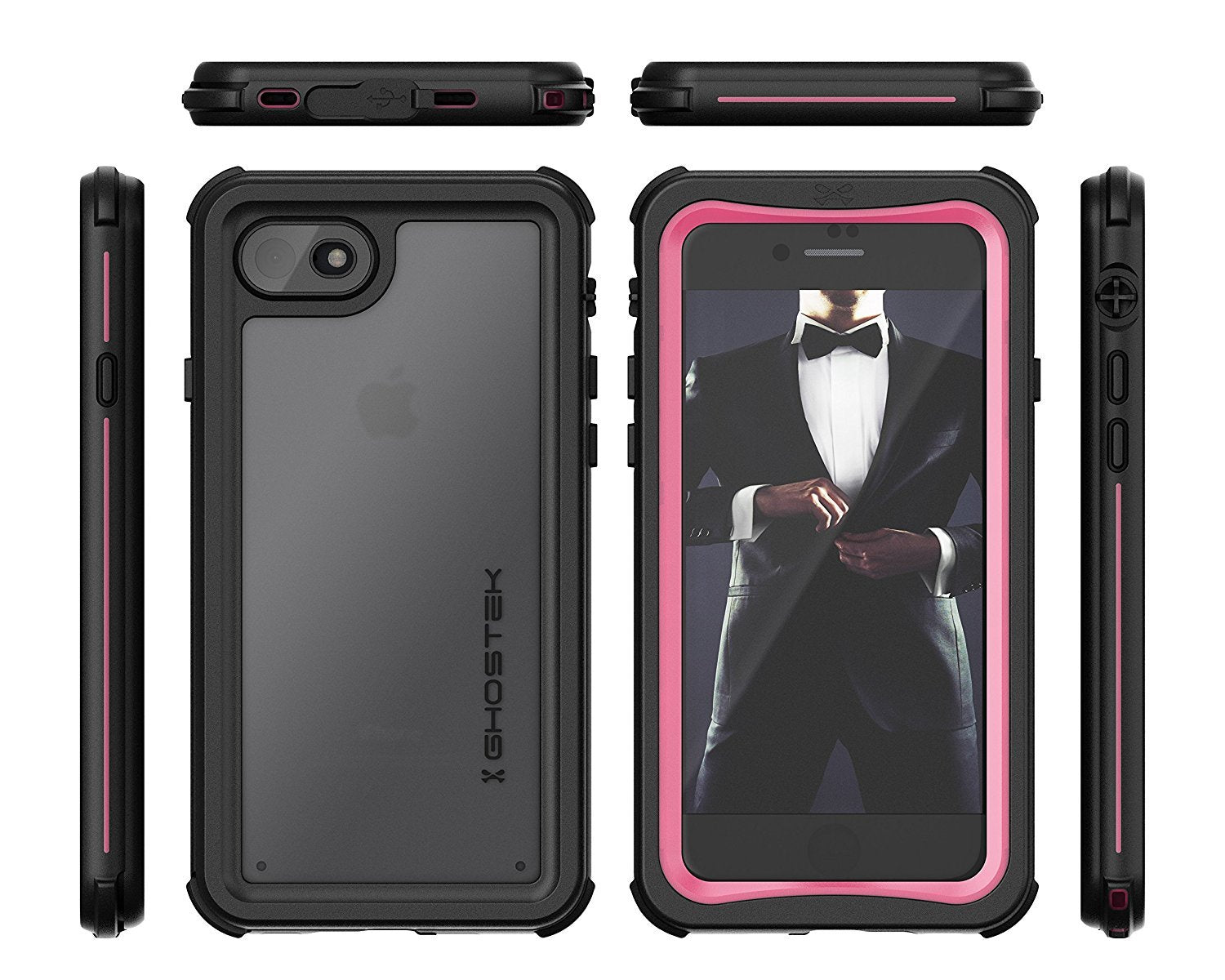 Capa à prova d'água para iPhone 7, Série Náutica da Ghostek para iPhone 7 | Proteção Slim embaixo d'água | Dever de Aventura | Ajuste Ultra | Natação (Rosa)