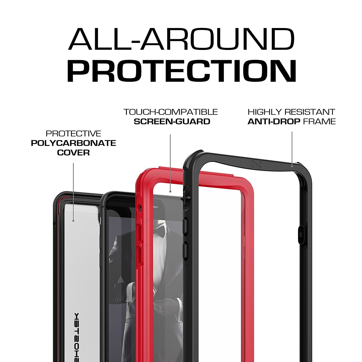 Capa iPhone 7+ Plus, Ghostek® Série Náutica  para iPhone 7+ Plus, Capa Resistente e Resistente em Vermelho