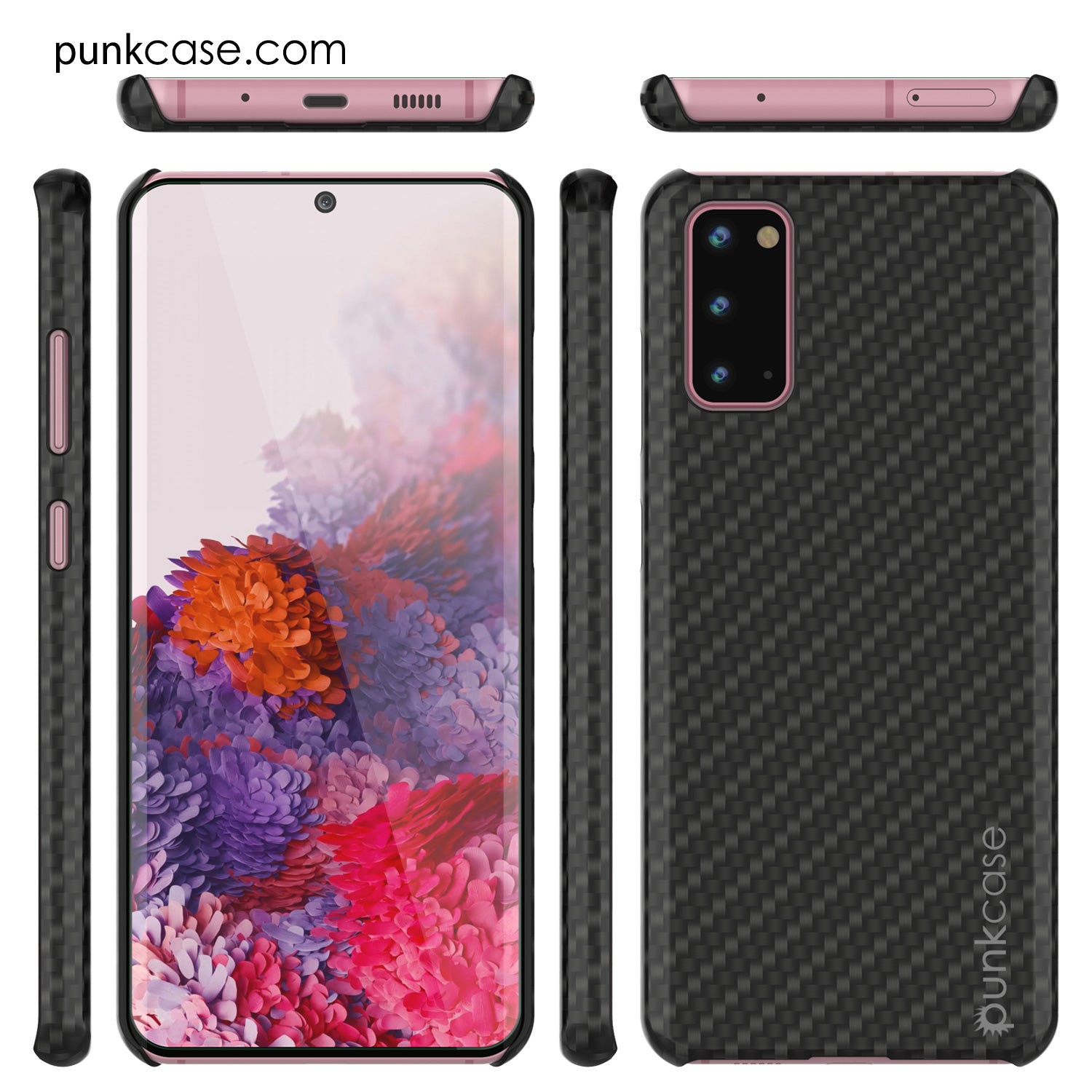 Capa Galaxy S20, Punkcase CarbonShield, Resistente e Ultra Fina, Capa Preta de Couro PU de 2 Camadas (Estilo Fibra de Carbono)