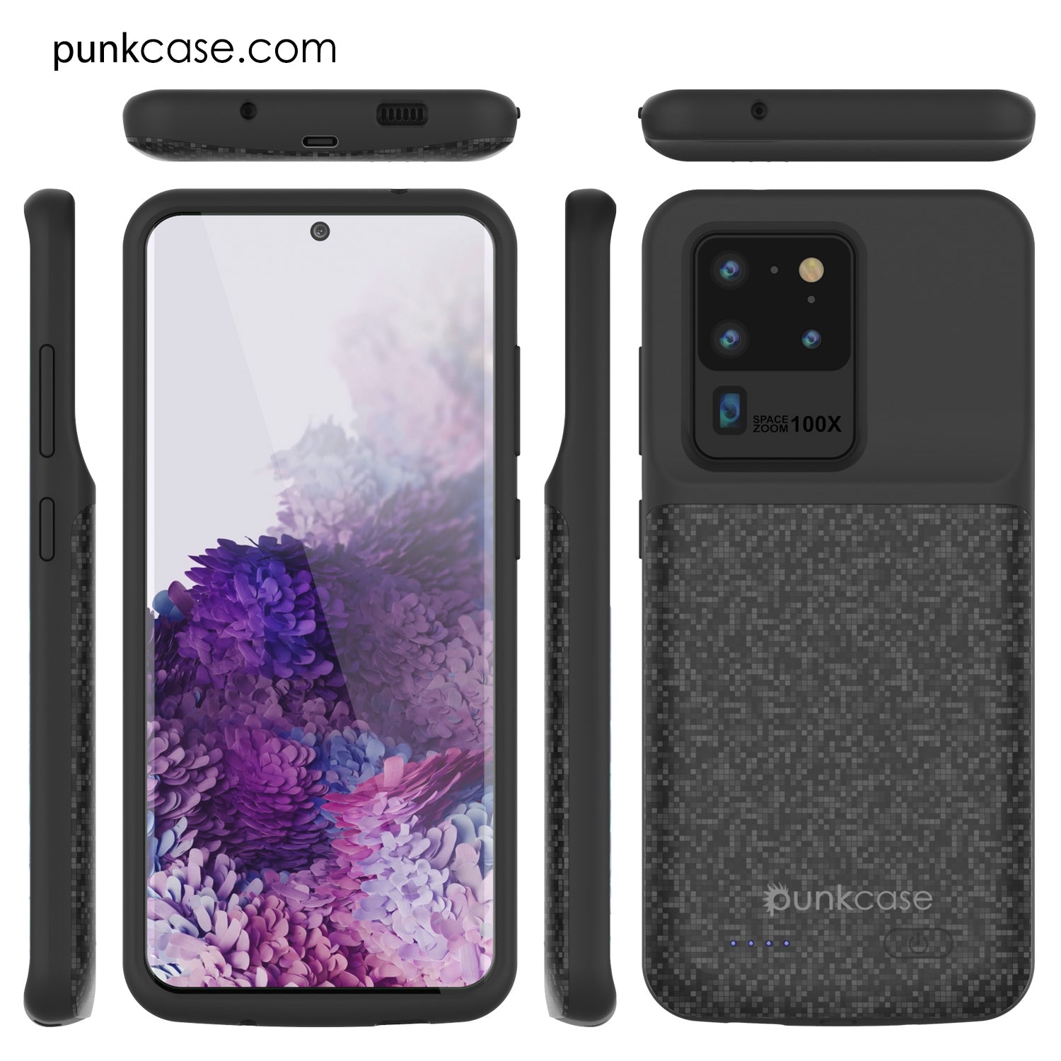 Capa de bateria PunkJuice S20 Ultra Preto com padrão - Banco de energia de carregamento rápido com 6000mAh
