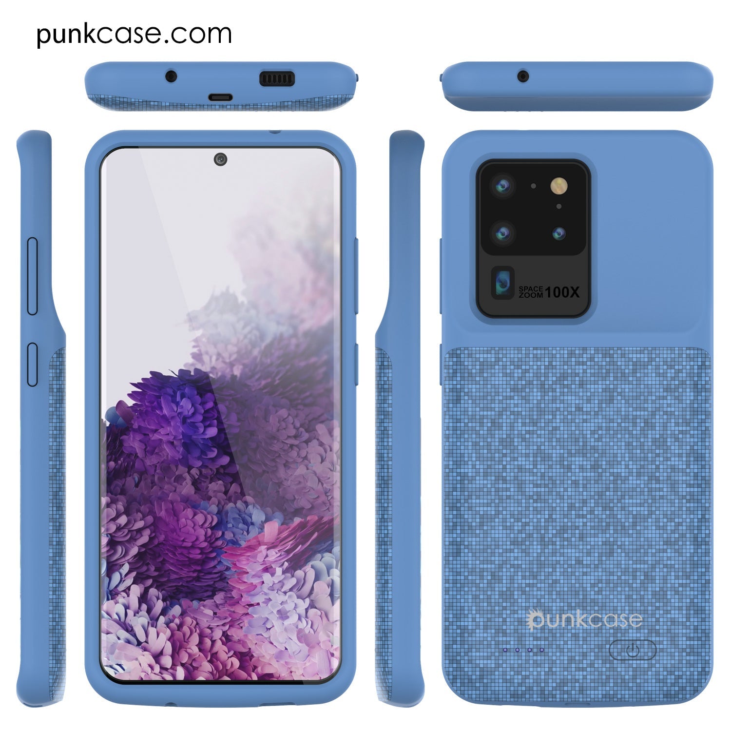 Capa de bateria PunkJuice S20 Ultra Azul com padrão - Banco de energia de carregamento rápido com 6000mAh.