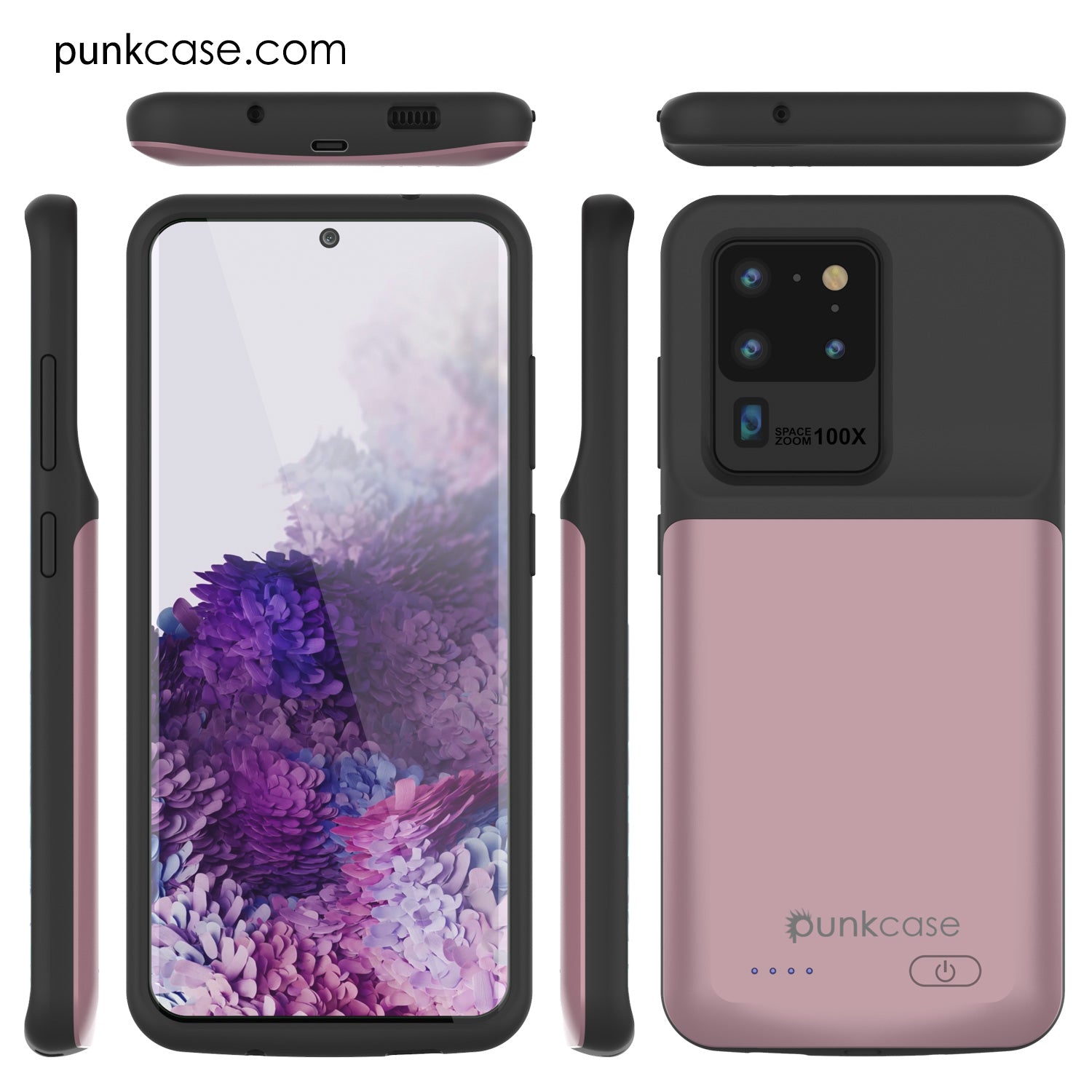 Capa de bateria PunkJuice S20 Ultra Rose - Banco de energia de carregamento rápido com 6000mAh