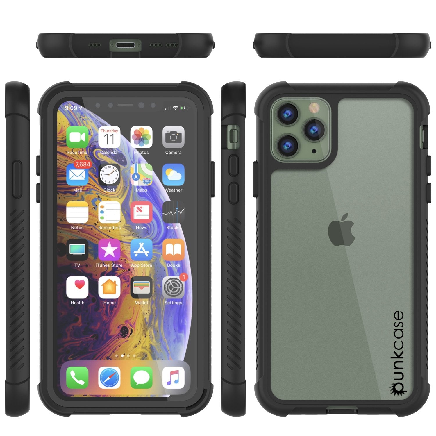 Capa PunkCase para iPhone 11 Pro Max, Série Spartan, Capa Resistente Clara e Resistente, com Protetor de Tela Embutido, Preto.