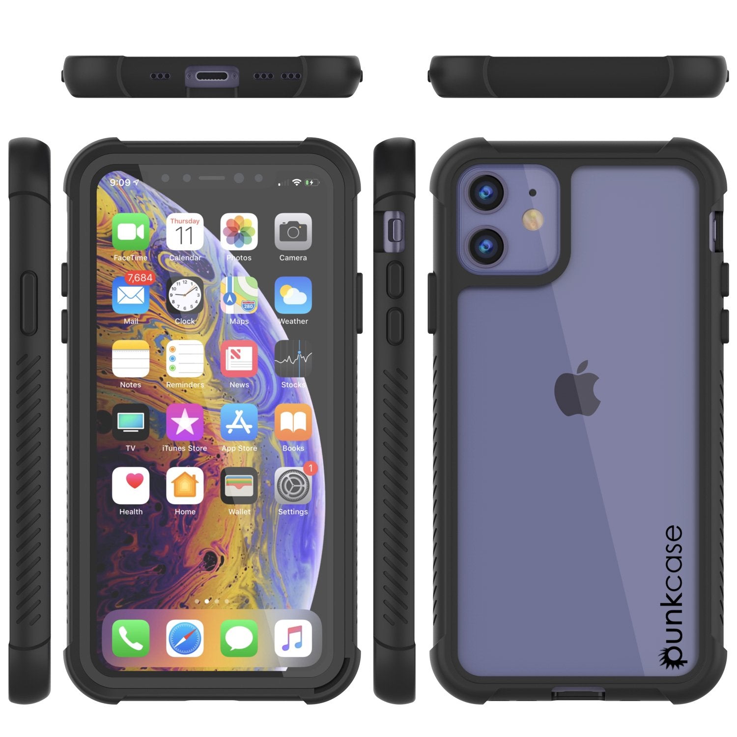 Capa PunkCase para iPhone 11, Série Spartan transparente resistente e resistente com protetor de tela integrado [Preto]