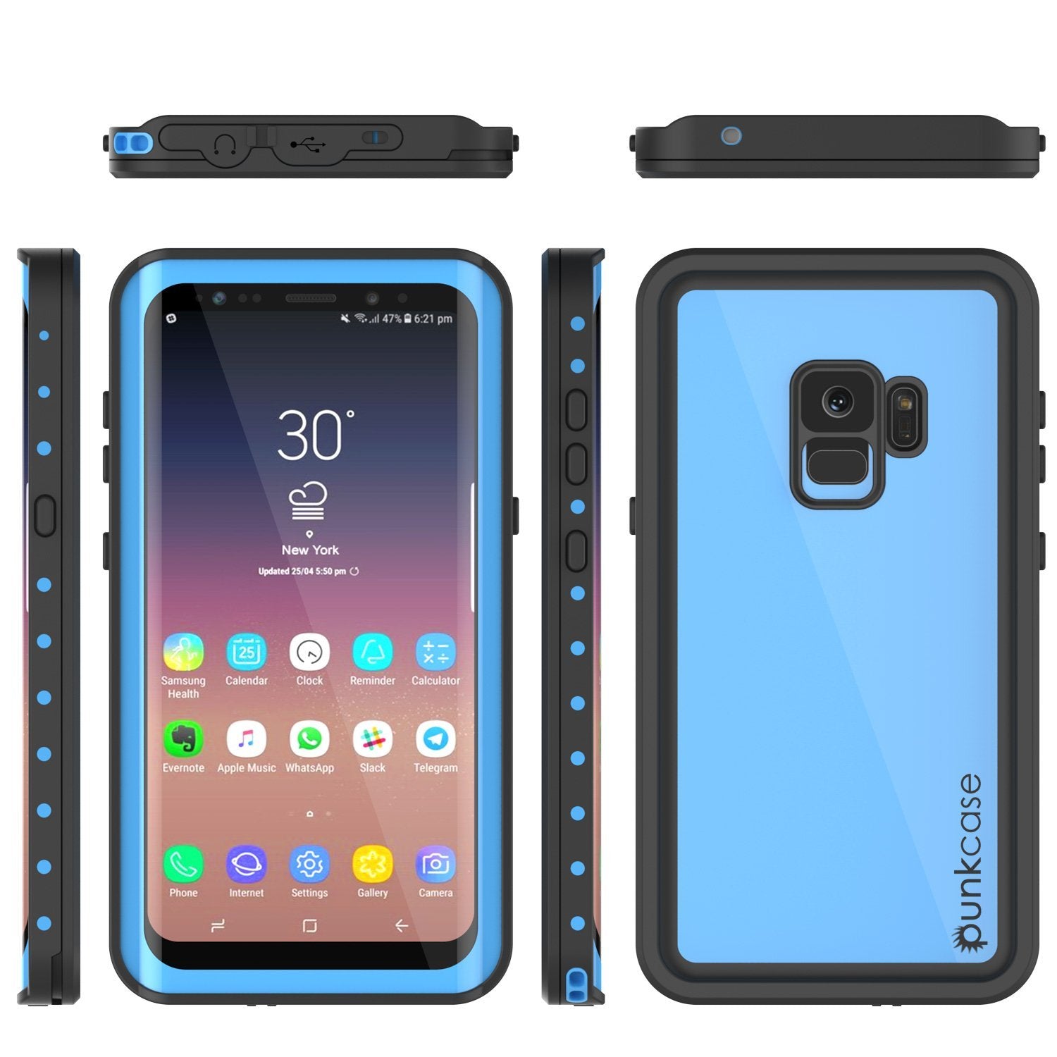 Galaxy S9 Waterproof Case PunkCase StudStar Light Blue Thin 6.6ft Underwater IP68 ShockProof (Color in image: white)