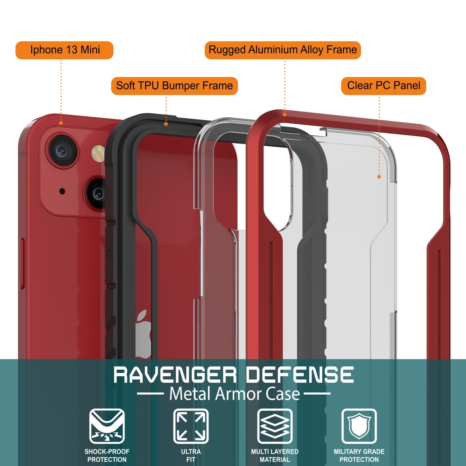 Capa de Defesa Punkcase iPhone 14 Plus Ravenger MAG Protetora Militar de Grau Multicamada [Vermelho]