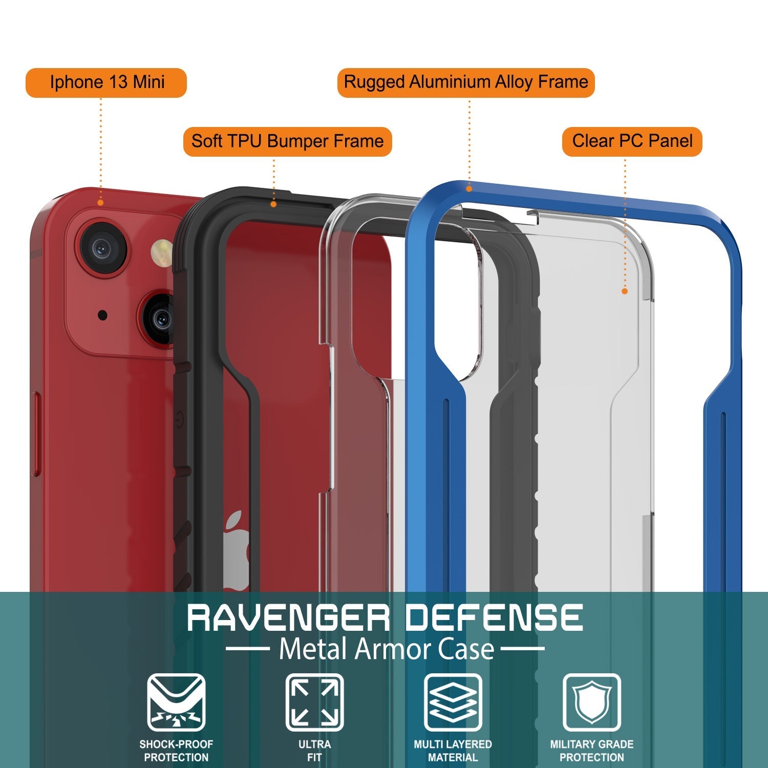 Capa de defesa Punkcase iPhone 14 Plus Ravenger MAG Grade Militar Capa Protetora de várias camadas [Azul Marinho]