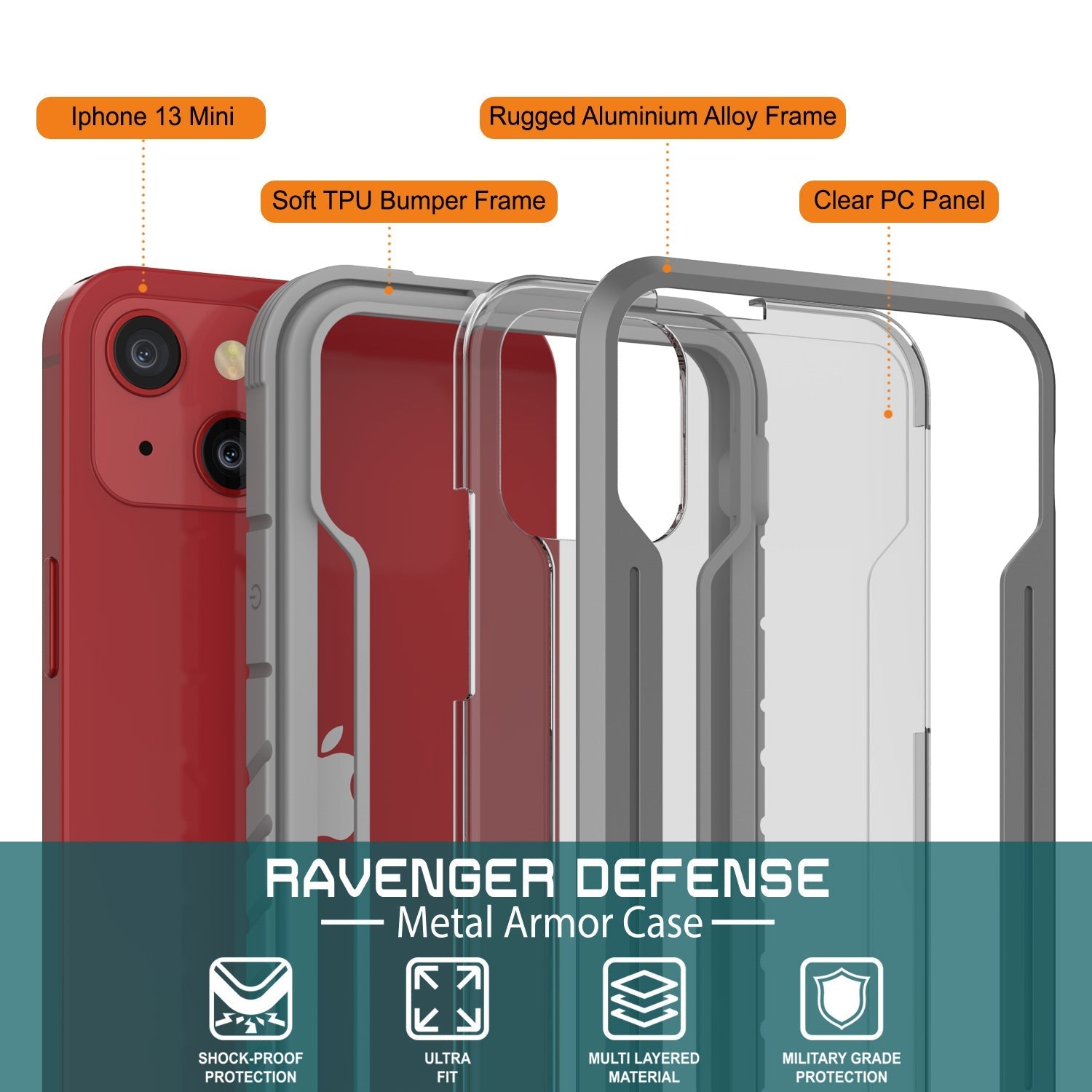 Capa de defesa Punkcase iPhone 14 Plus Ravenger MAG Case Protetora em Grade Militar de Camadas Múltiplas [Cinza]