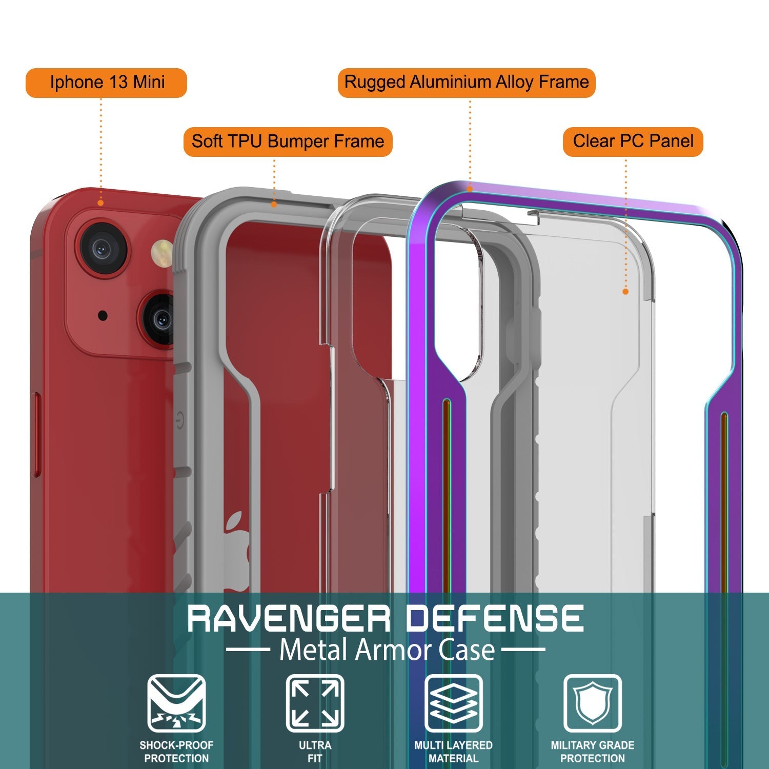 Capa de defesa Punkcase iPhone 14 Plus Ravenger MAG protetora de grau militar com cobertura de várias camadas [Arco-íris]