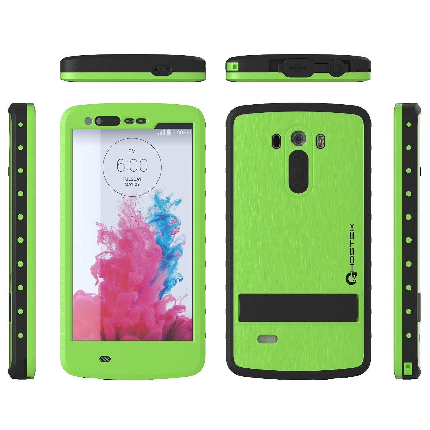 Capa à prova d'água para LG G3, Ghostek Atomic Verde com Protetor de Tela Acoplado, Ajuste Fino