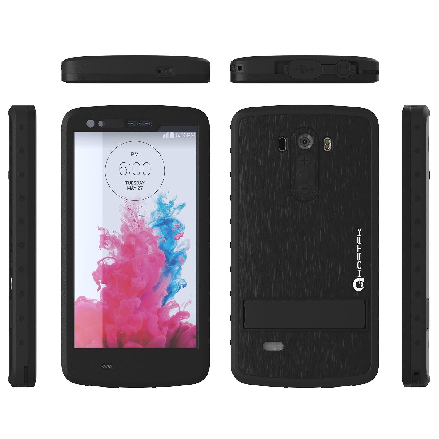 Capa à prova d'água LG G3, Ghostek Atomic Preto com Protetor de Tela Integrado para LG G3