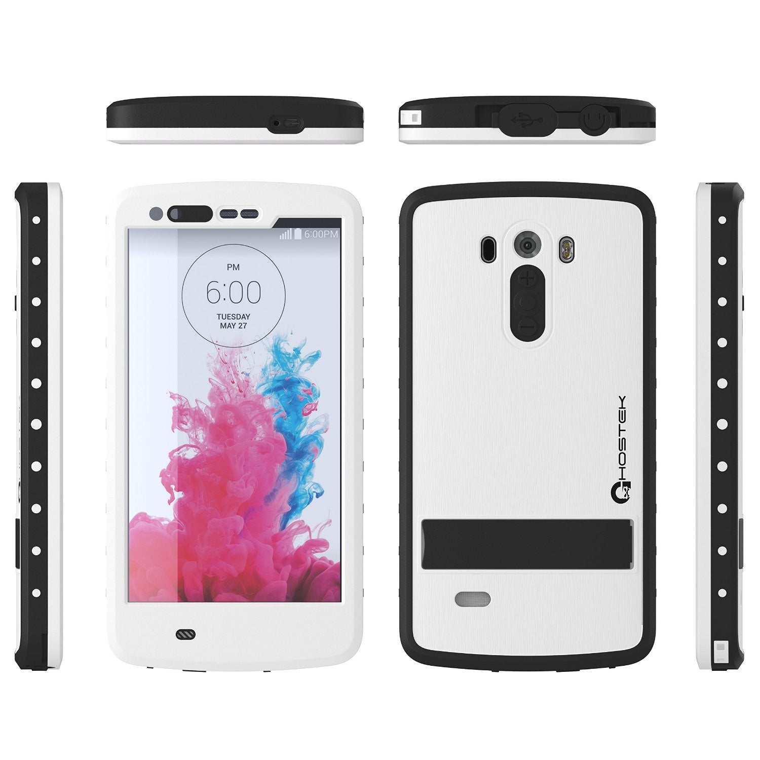 Capa à prova d'água LG G3, Ghostek Atomic Branco com Protetor de Tela Anexado LG G3 Ajustado Fino