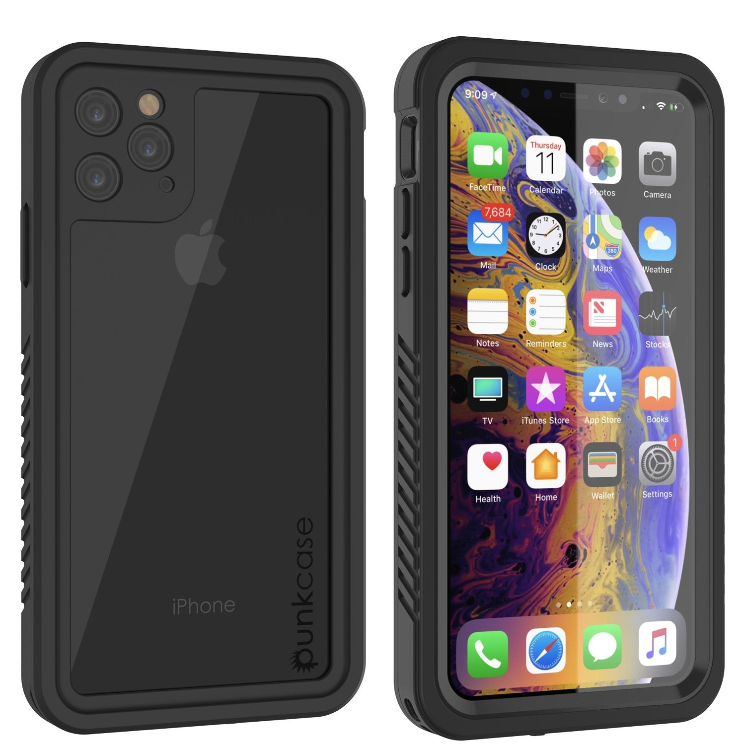 Capinha impermeável para iPhone 11 Pro Max, Punkcase [Série Extreme] Capinha de armadura com protetor de tela embutido  [Preto]