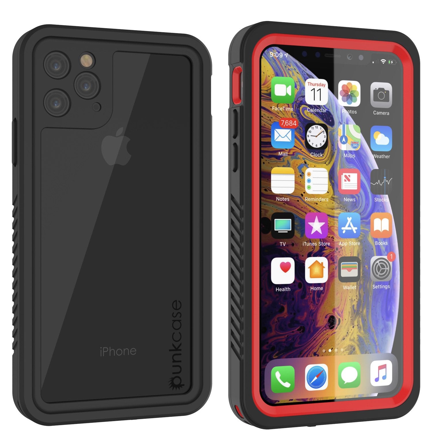 Capinha impermeável para iPhone 11 Pro Max, Punkcase [Série Extreme] Capinha de armadura com protetor de tela embutido  [Vermelho]