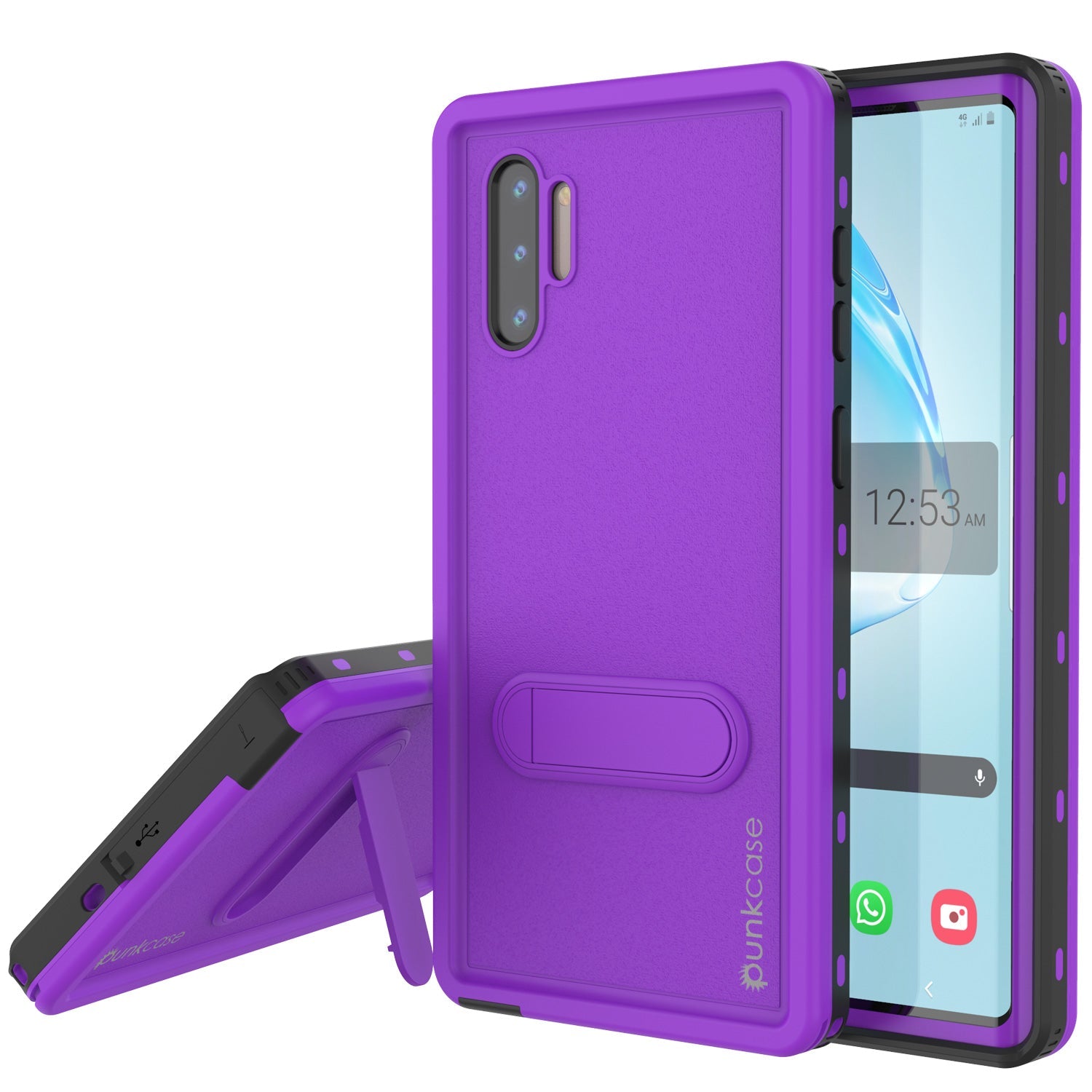 Capa à Prova D'Água PunkCase Galaxy Note 10, Série KickStud, Capa de Armadura Roxa.