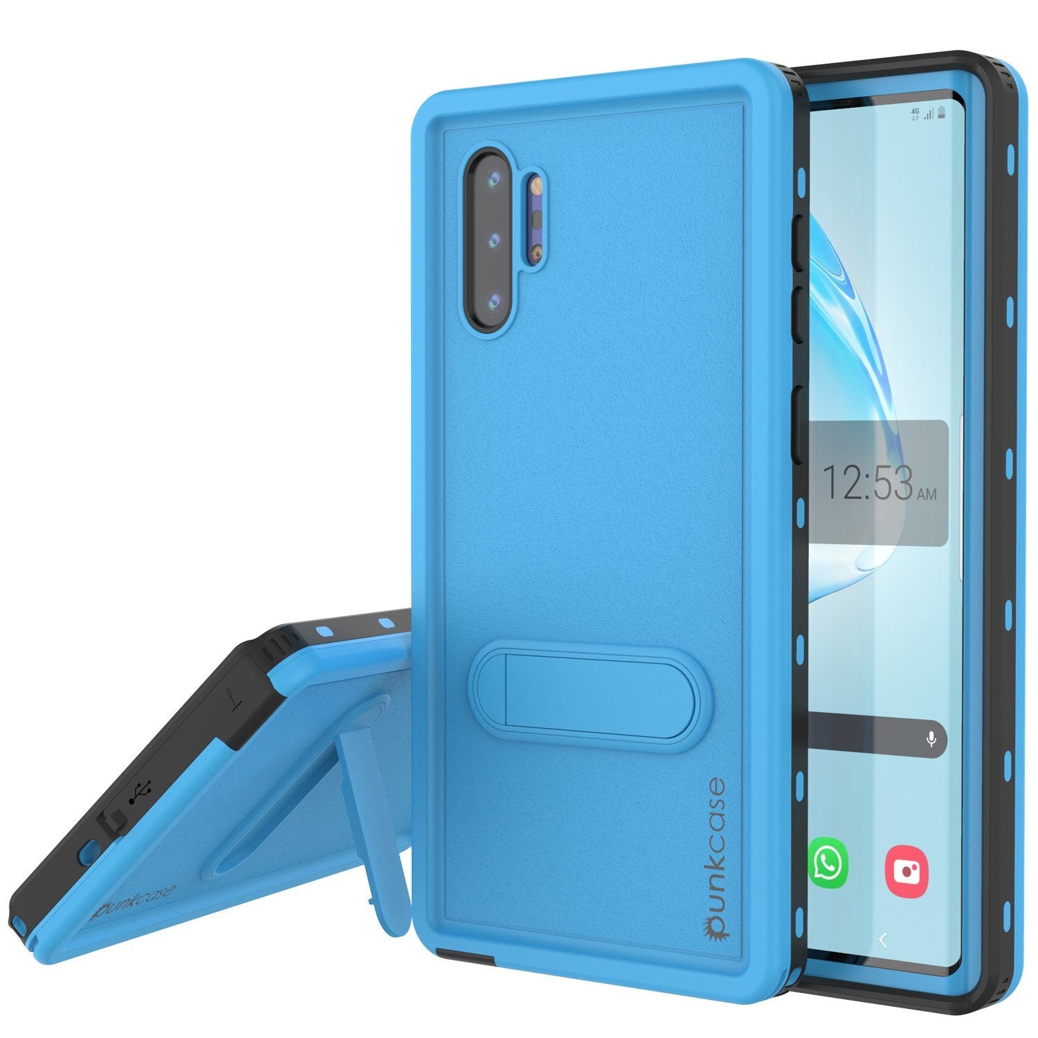 Capa à prova d'água PunkCase Galaxy Note 10+ Plus, [Série KickStud] Capa de armadura [Azul-claro]