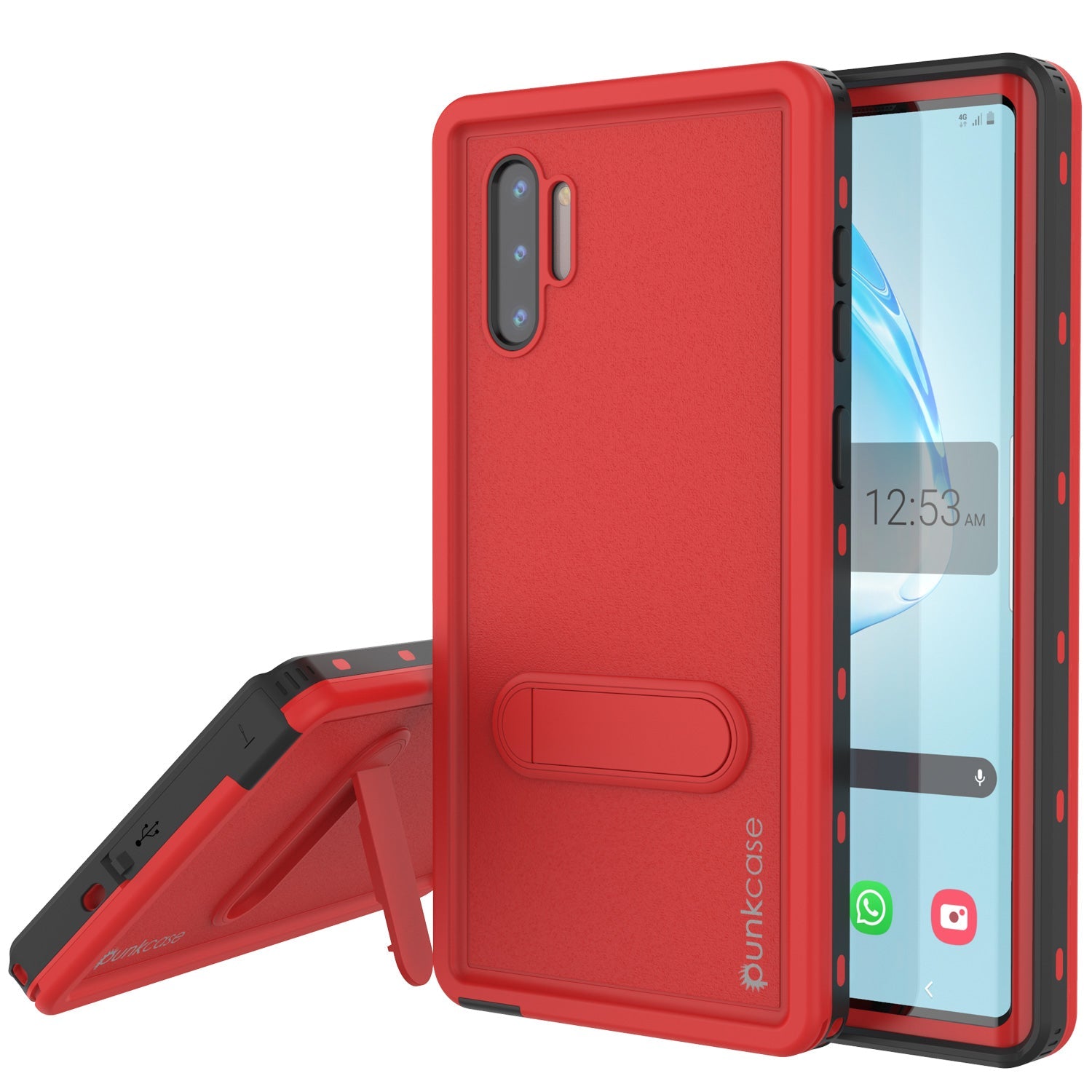 Capa à prova d'água PunkCase Galaxy Note 10, Série KickStud, Cobertura de Armadura, Vermelho.