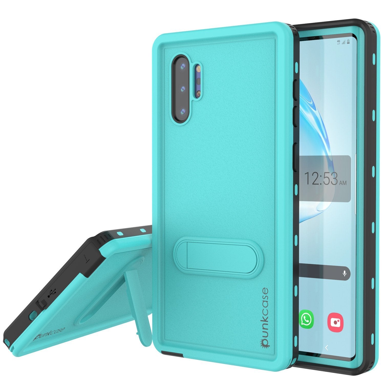 Capa à prova d'água PunkCase Galaxy Note 10+ Plus, Série KickStud, Cobertura de Armadura, [Azul-Verde]