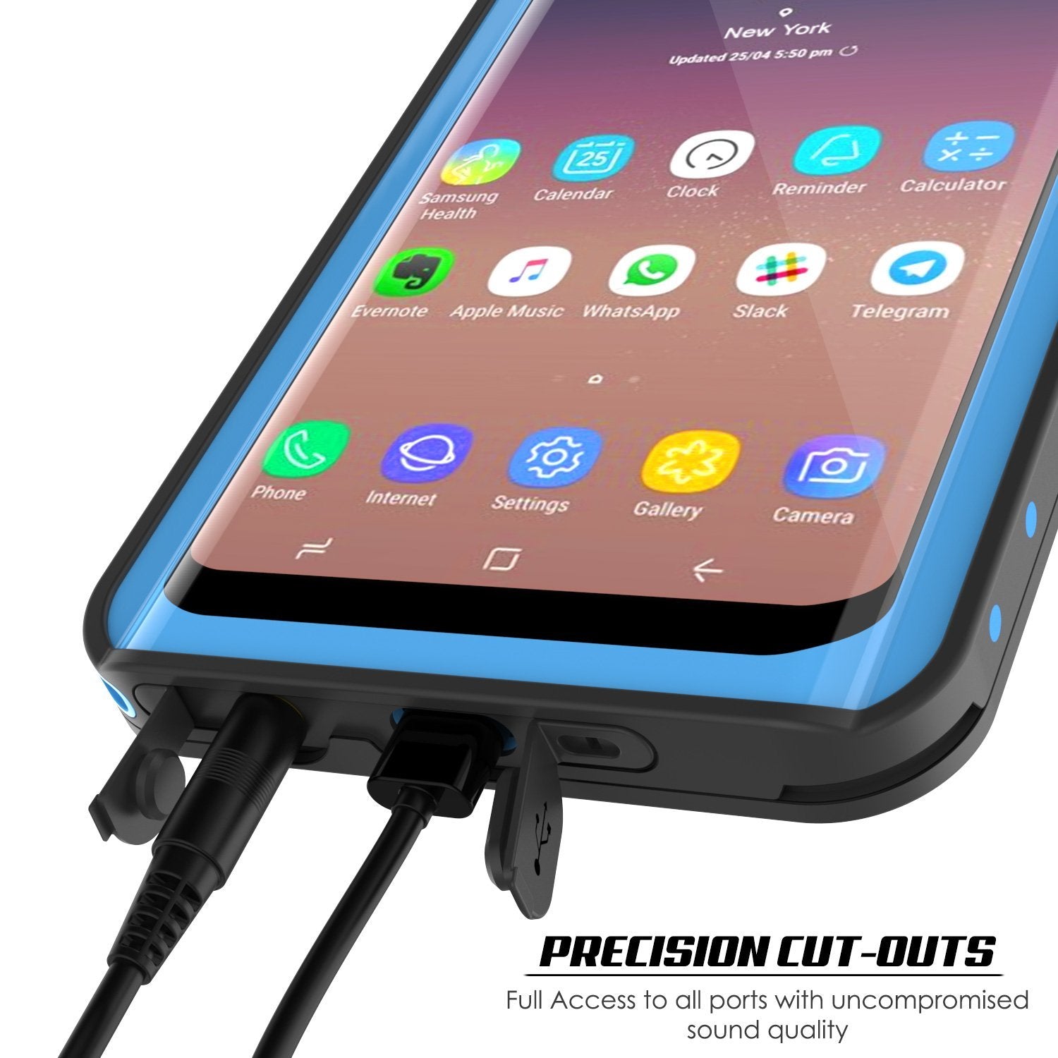 Galaxy S9 Waterproof Case PunkCase StudStar Light Blue Thin 6.6ft Underwater IP68 ShockProof (Color in image: black)