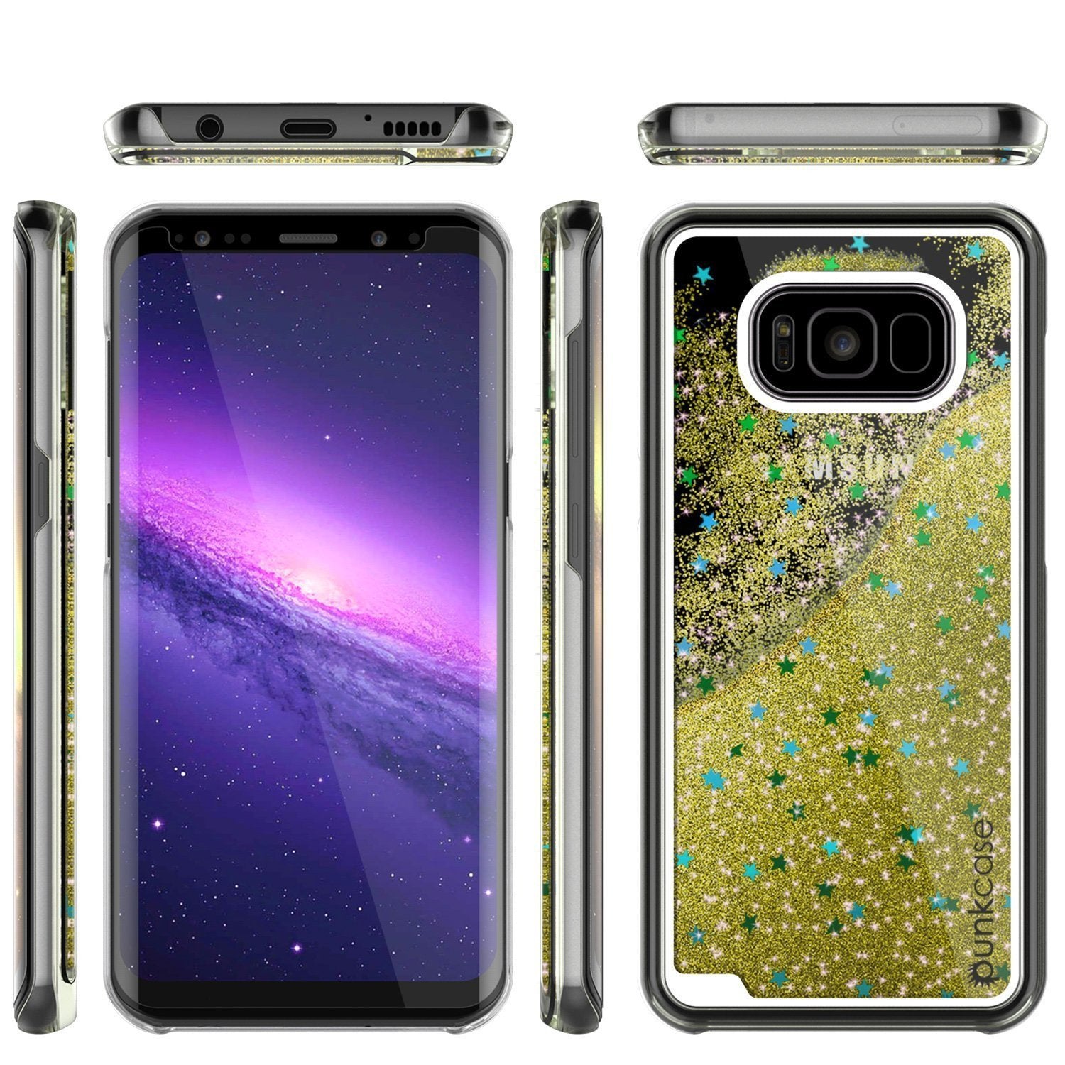 Galaxy S8 Plus Case, Punkcase [Liquid Series] Protective Dual Layer Floating Glitter Cover + PunkShield Screen Protector for Samsung S8 [Gold] (Color in image: teal)
