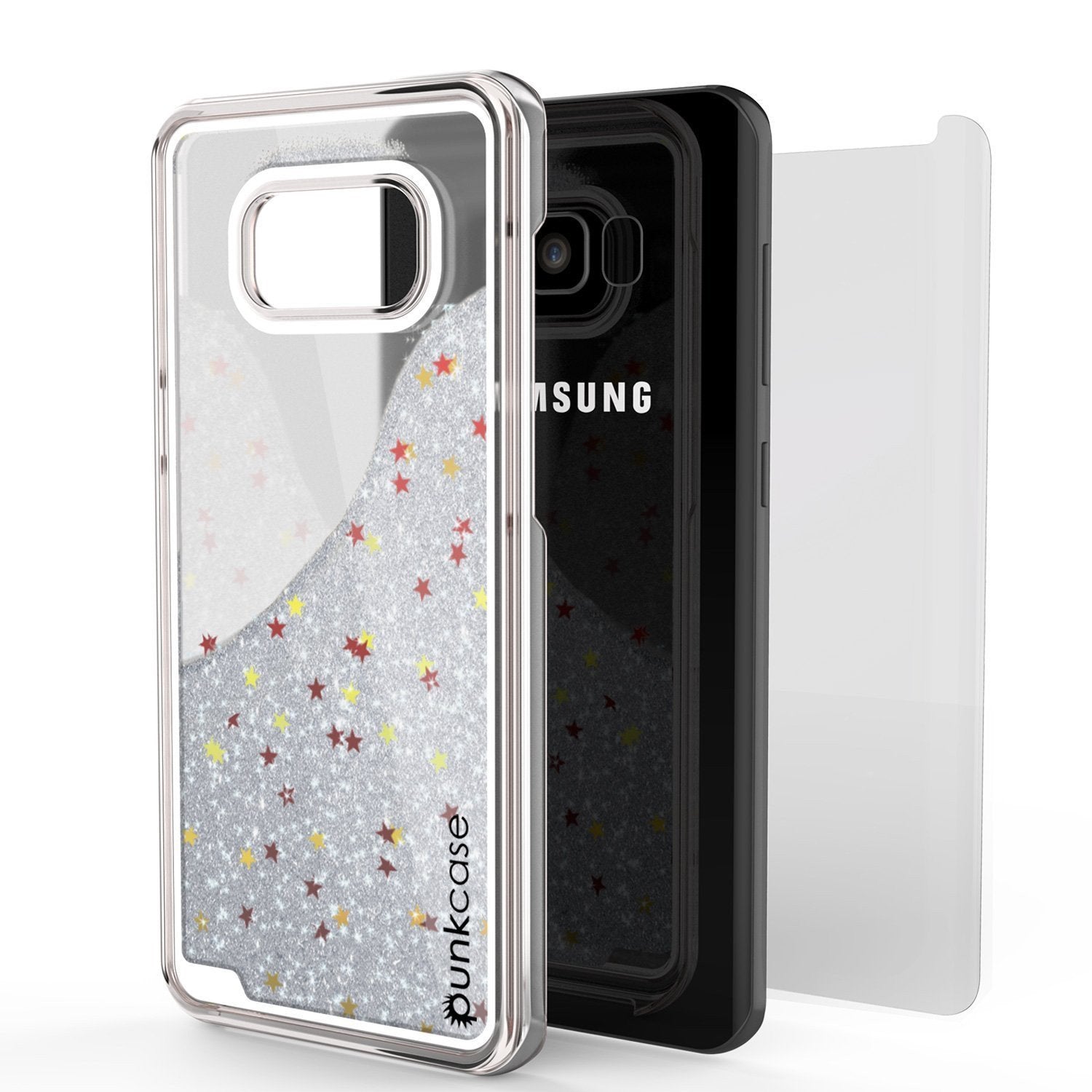 Capa Galaxy S8 Plus, Punkcase [Série Líquida] Capa Protetora de Camada Dupla com Glitter Flutuante + Protetor de Tela Punkshield para Samsung S8 [Prata]