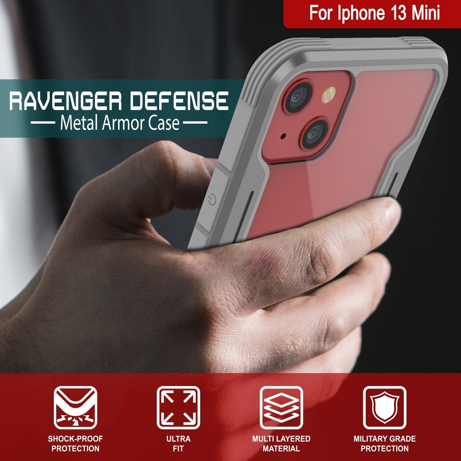 Capa de defesa Punkcase iPhone 14 Plus Ravenger MAG Case Protetora em Grade Militar de Camadas Múltiplas [Cinza]