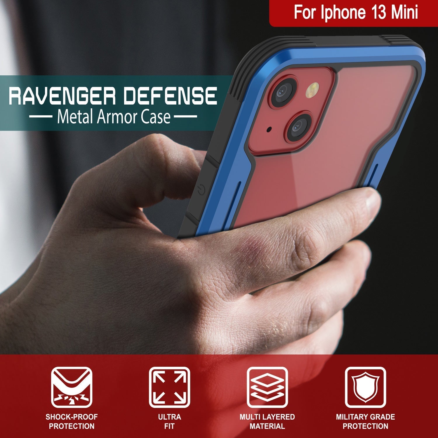 Capa de defesa Punkcase iPhone 14 Plus Ravenger MAG Grade Militar Capa Protetora de várias camadas [Azul Marinho]