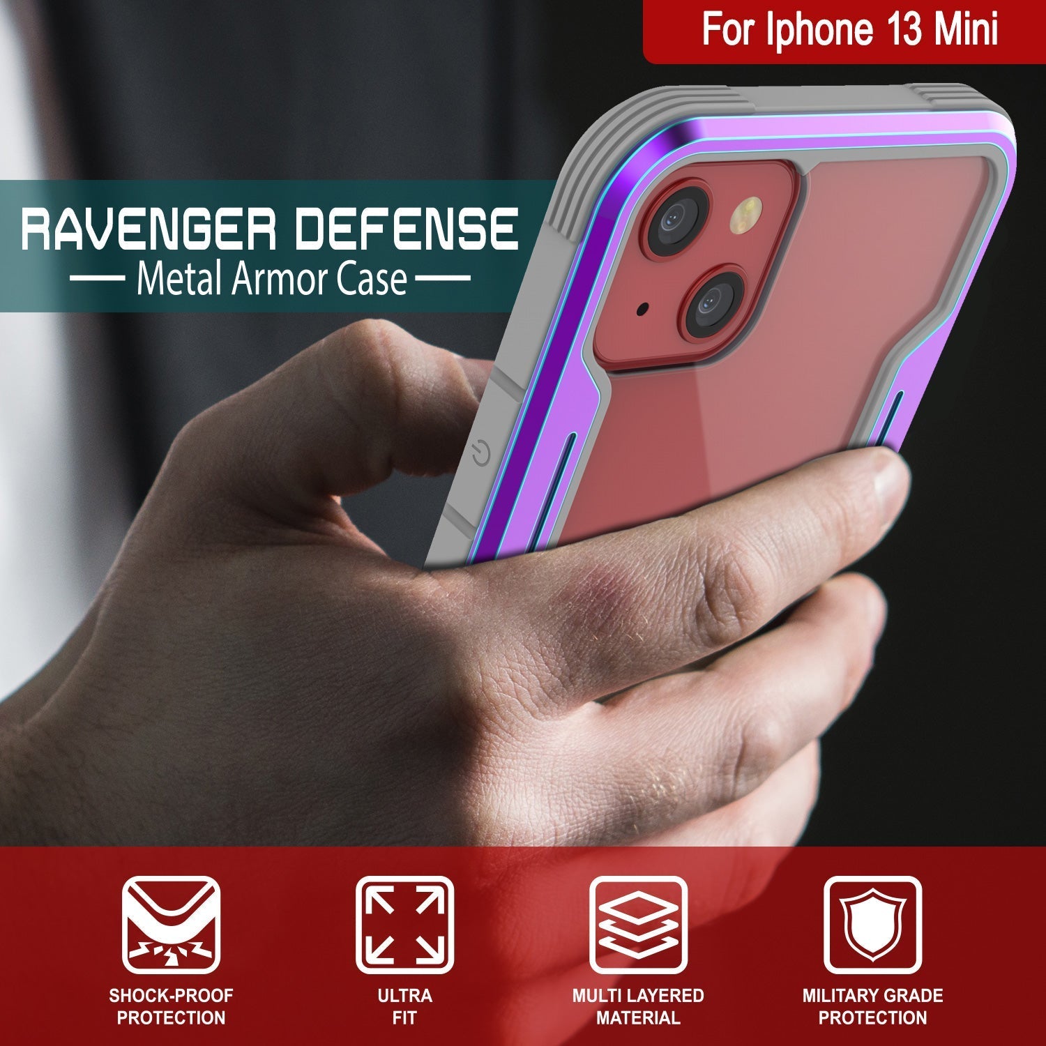 Capa de defesa Punkcase iPhone 14 Plus Ravenger MAG protetora de grau militar com cobertura de várias camadas [Arco-íris]