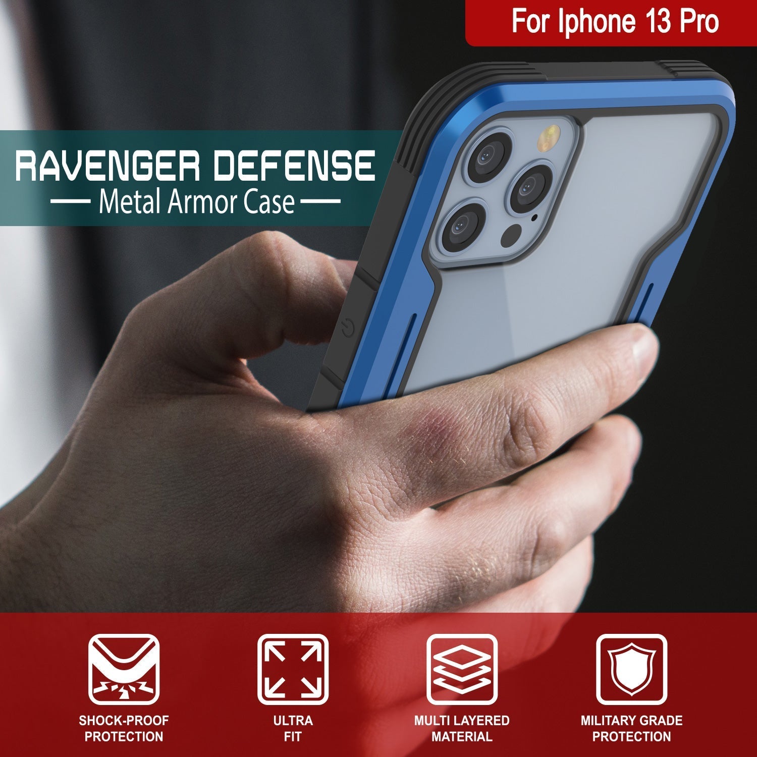 Punkcase Capa de defesa do iPhone 14 Pro Ravenger MAG Protective Case Military Grade Multilayer Cover [Azul Marinho]