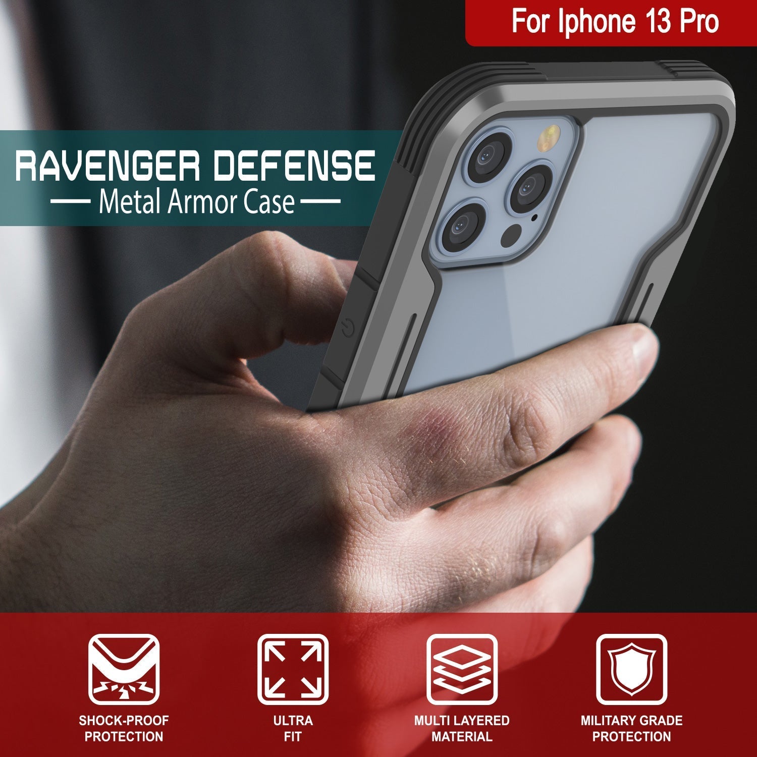 Punkcase iPhone 14 Pro Capa de Defesa Ravenger MAG Protetora de Grau Militar com Camada Multipla [Cinza-Preto]