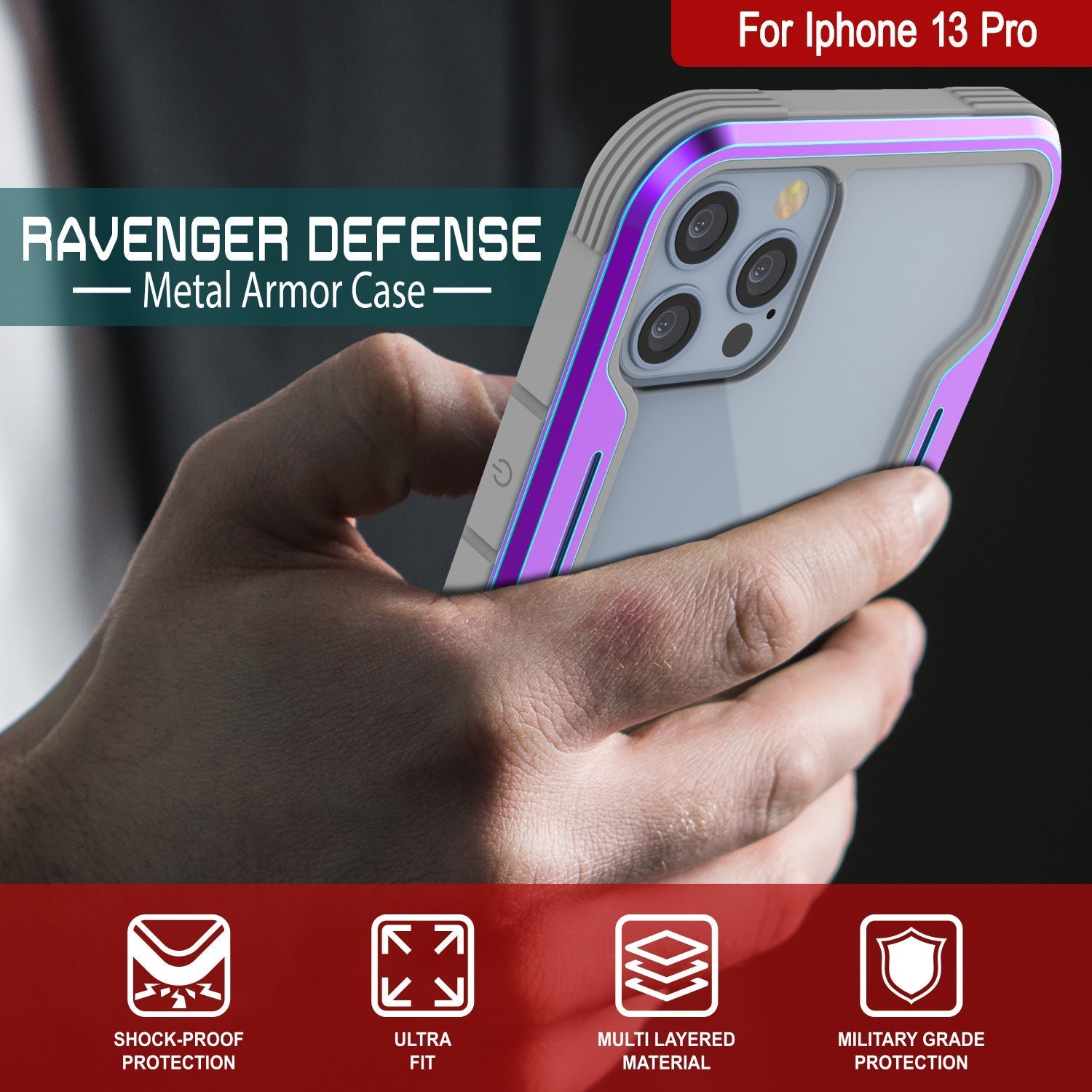 Capa protetora Punkcase iPhone 14 Pro Ravenger MAG Defense de Grau Militar com camada múltipla [Arco-Íris]