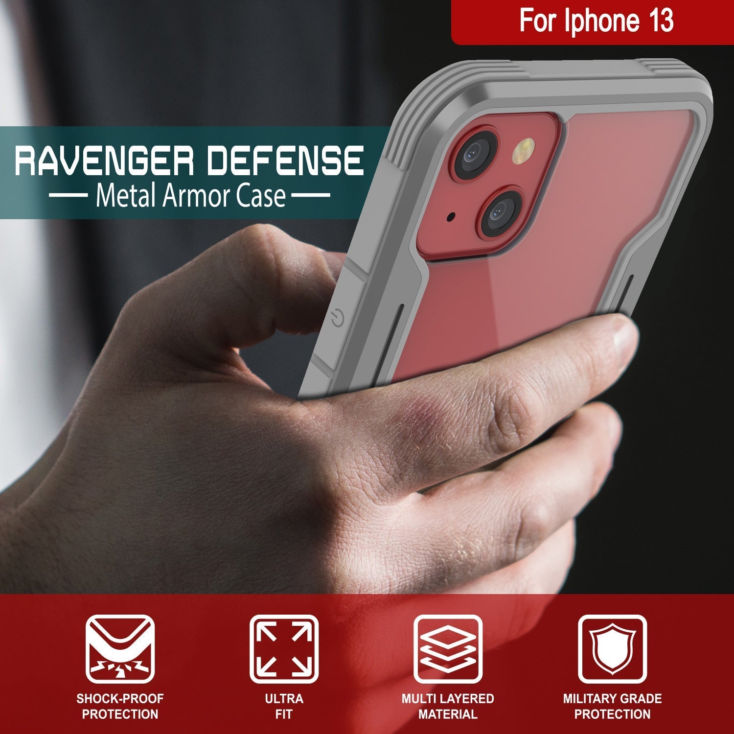 Capa de defesa Punkcase iPhone 14 Ravenger MAG Grade Militar Protetora de Multicamadas [Cinza]