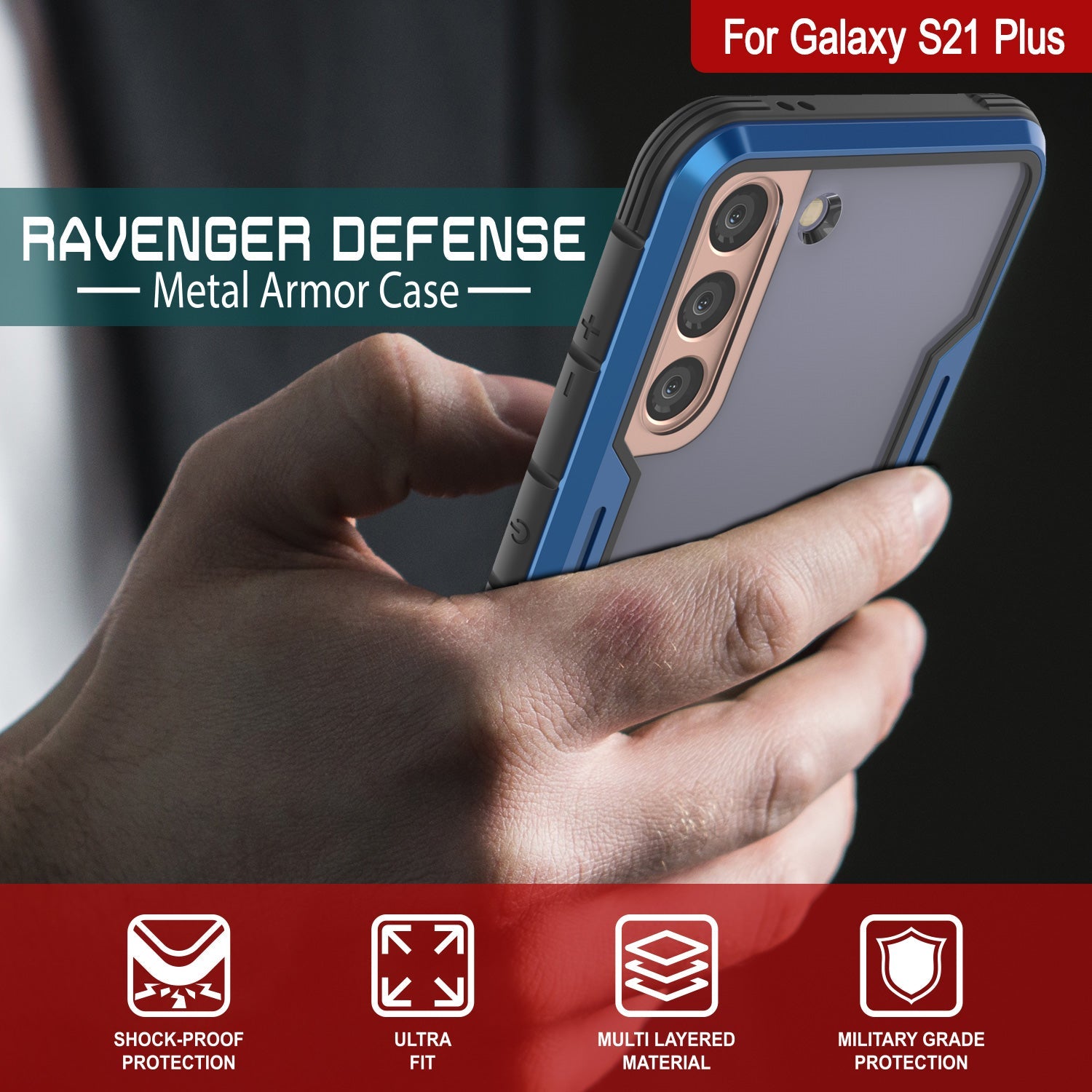 Punkcase S21+ Plus ravenger Case Protective Military Grade Multilayer Cover [Blue] (Color in image: Grey-Black)