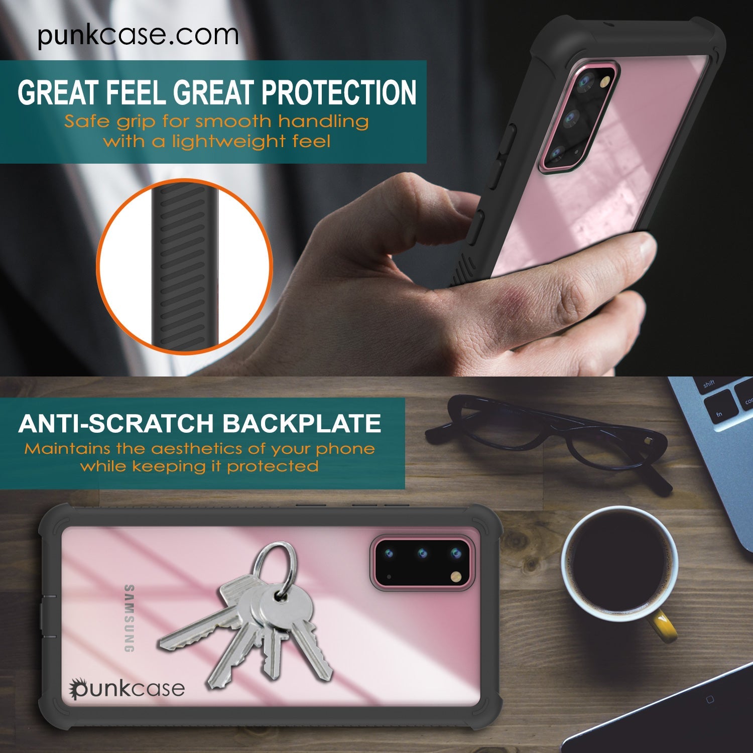 PunkCase Galaxy S20 Case, [Spartan Series] Clear Rugged Heavy Duty Cover W/Built in Screen Protector [Black] (Color in image: light blue)