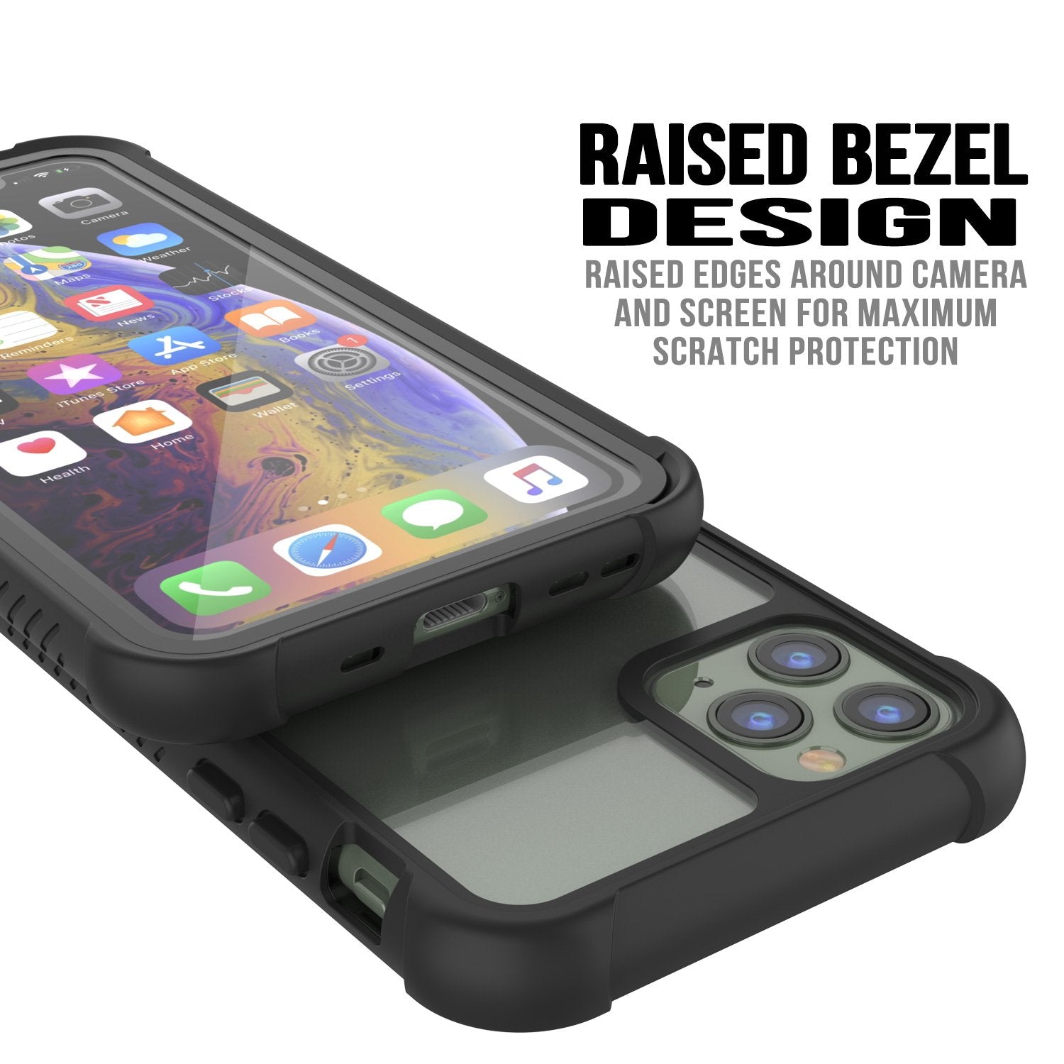 PunkCase iPhone 11 Pro Max Case, [Spartan Series] Clear Rugged Heavy Duty Cover W/Built in Screen Protector [Black] (Color in image: clear)