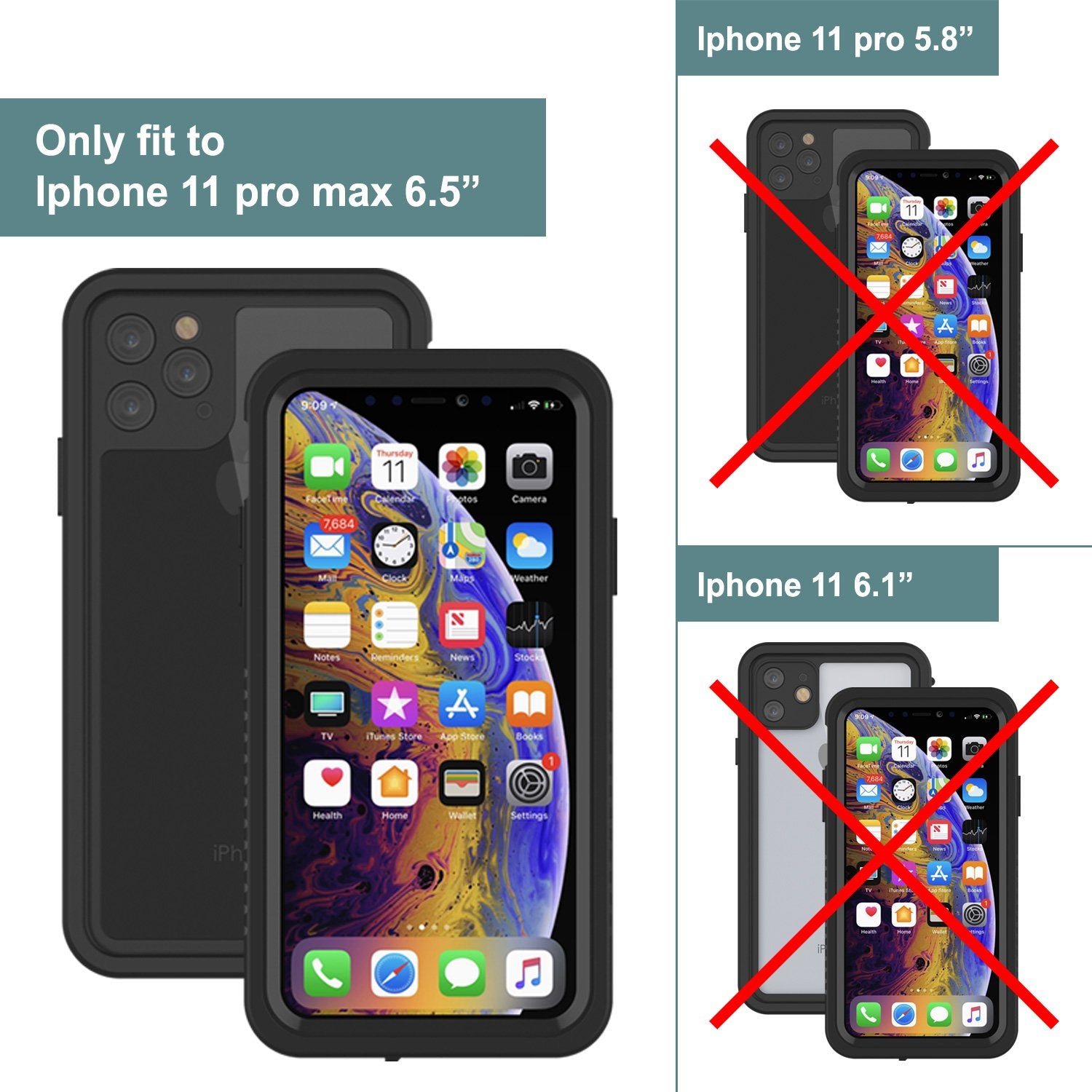 Capinha impermeável para iPhone 11 Pro Max, Punkcase [Série Extreme] Capinha de armadura com protetor de tela embutido  [Preto]